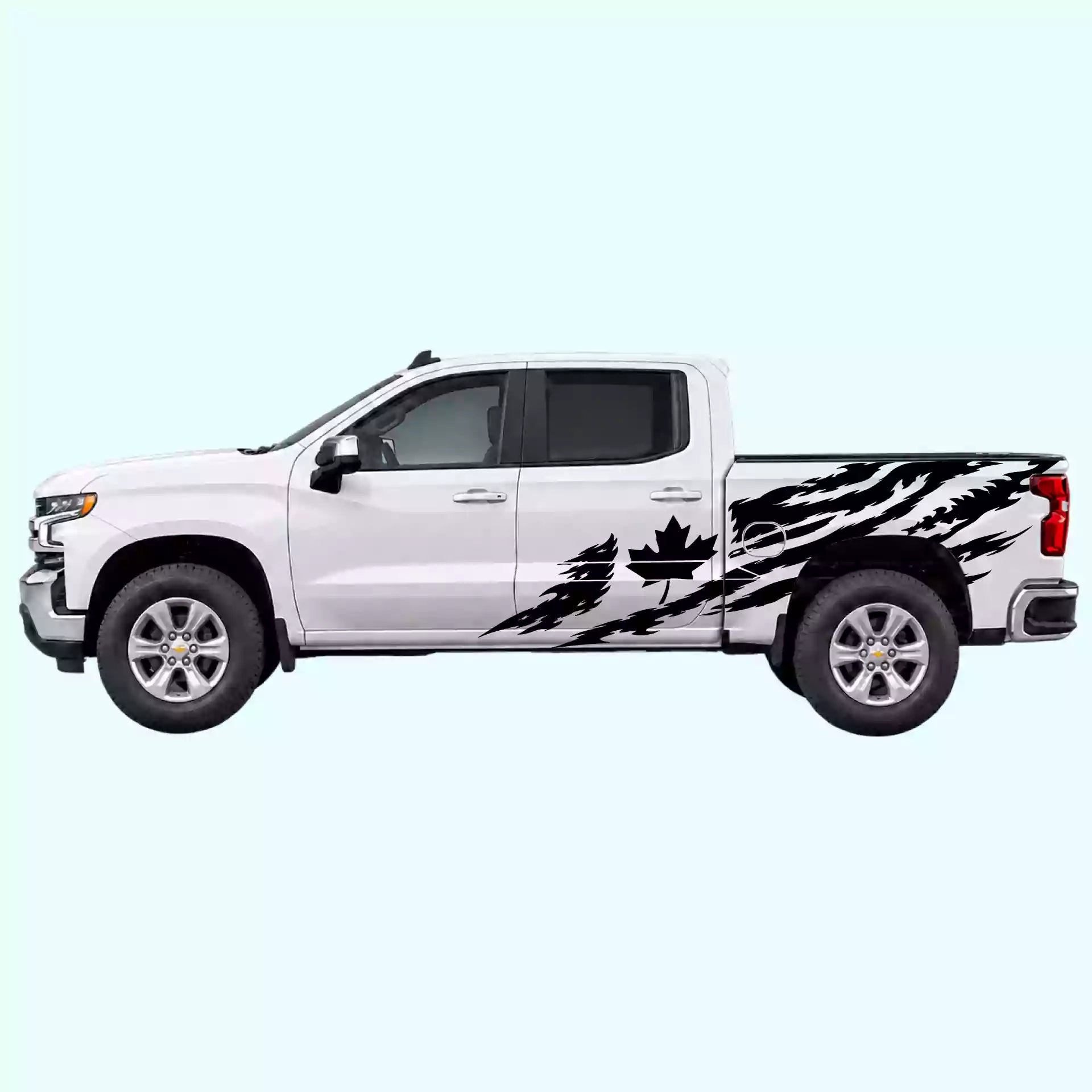 2019-present Chevrolet Silverado Canada Flag Side Decals Vinyl Graphics Kit Black