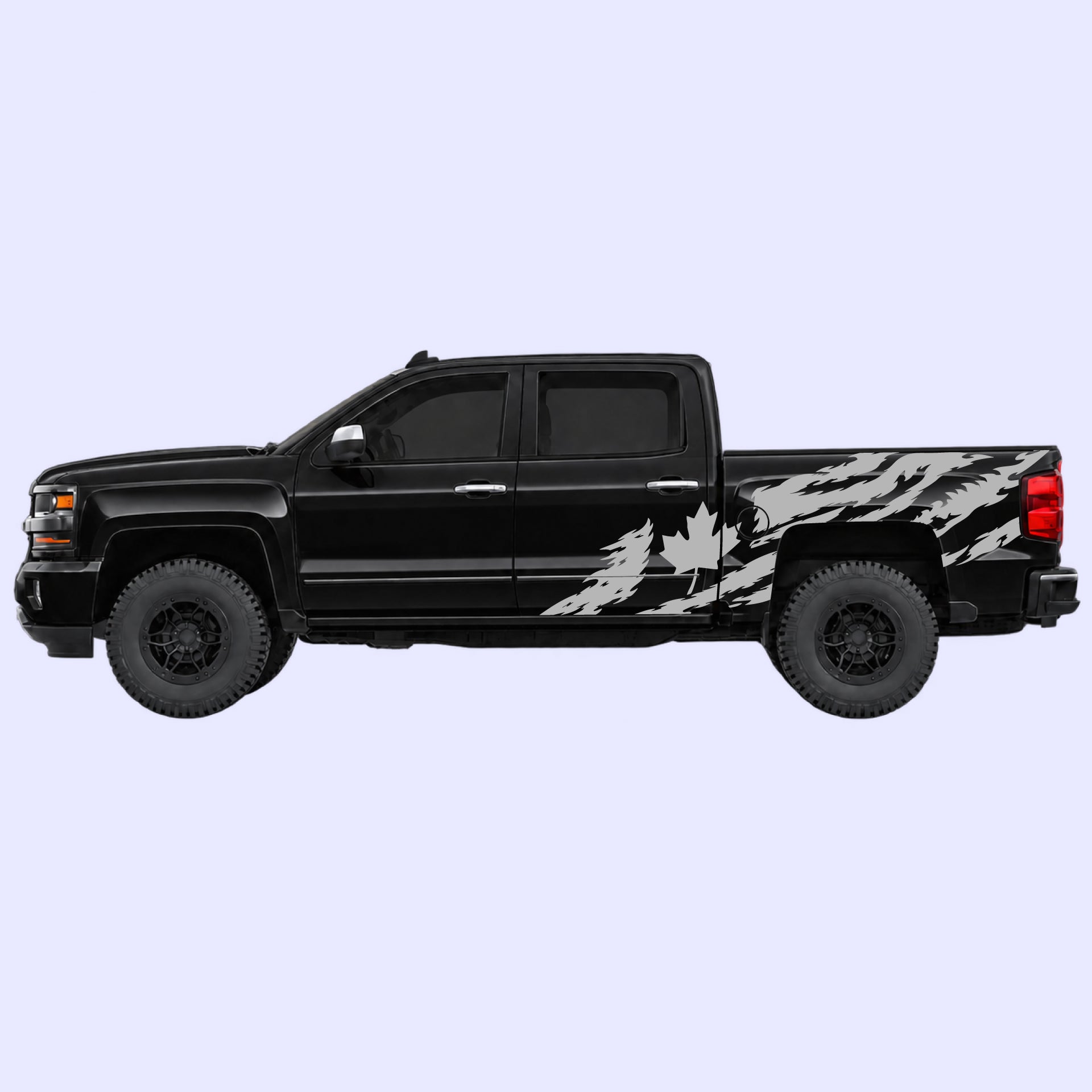 2014-2019 Chevrolet Silverado Canada Flag Side Decals Vinyl Graphics Kit Gray