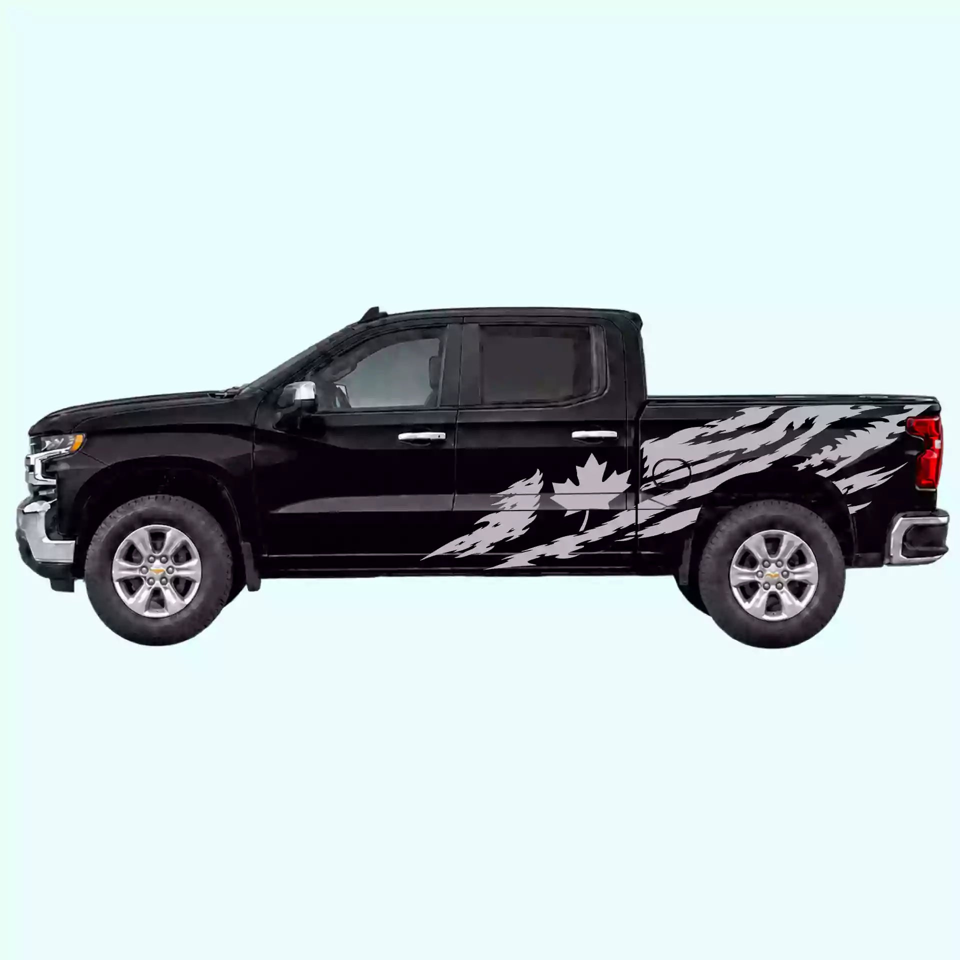 2019-present Chevrolet Silverado Canada Flag Side Decals Vinyl Graphics Kit Gray
