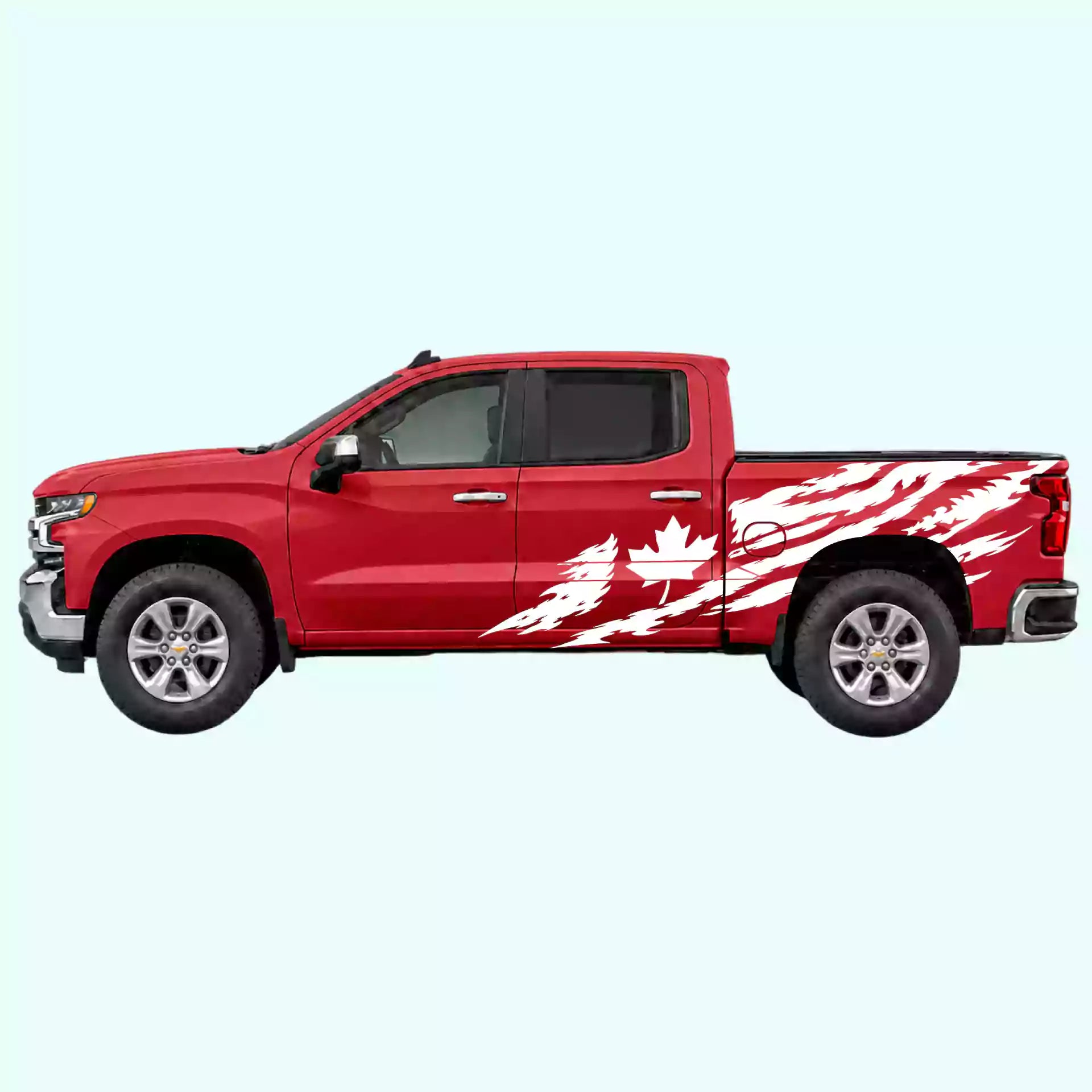 2019-present Chevrolet Silverado Canada Flag Side Decals Vinyl Graphics Kit White