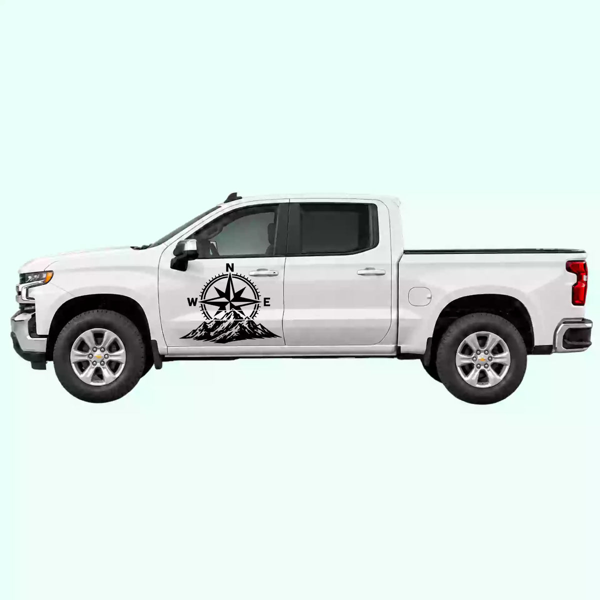 2019-present Chevrolet Silverado Compass Mountains Side Decals Vinyl Graphics Kit Black