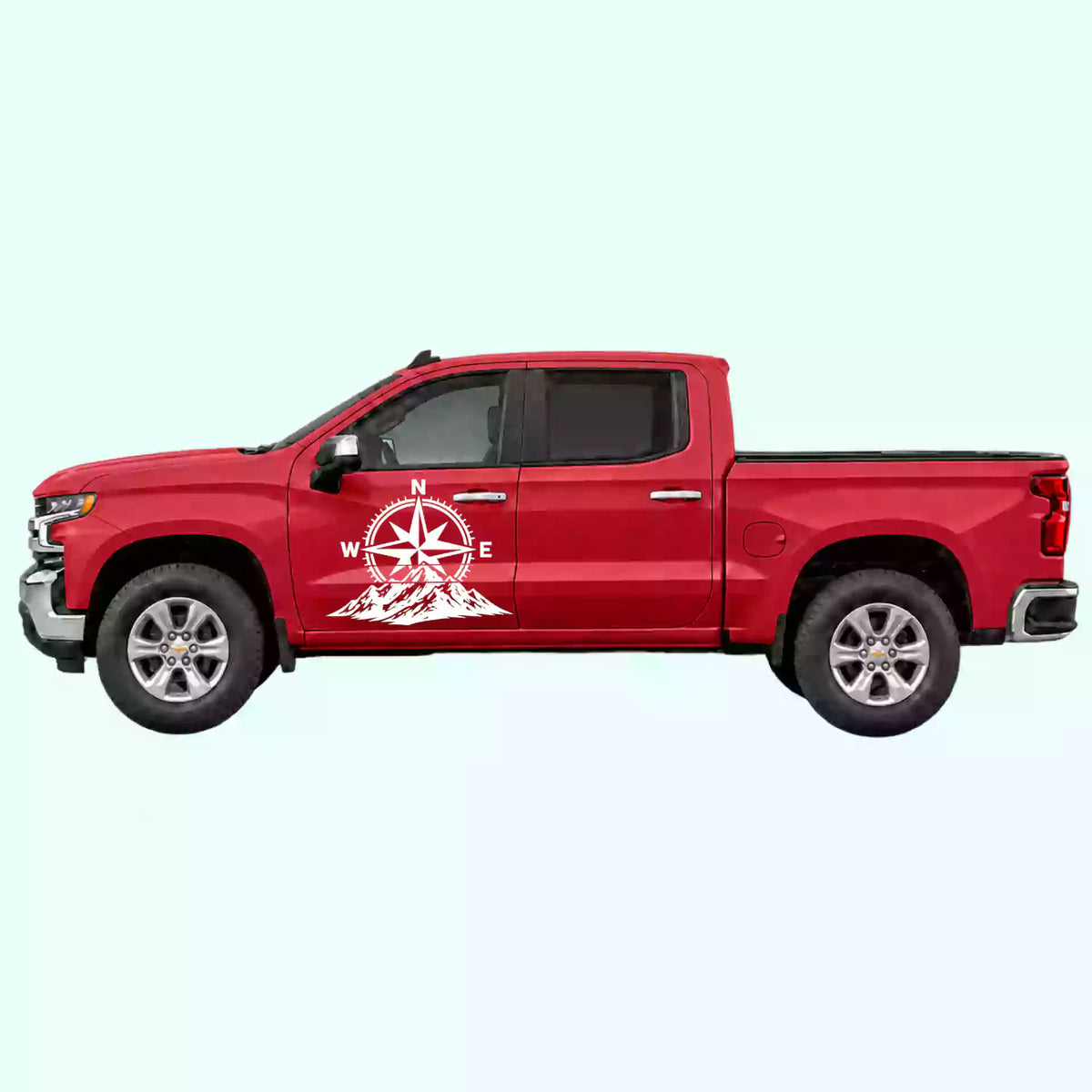 2019-present Chevrolet Silverado Compass Mountains Side Decals Vinyl Graphics Kit White