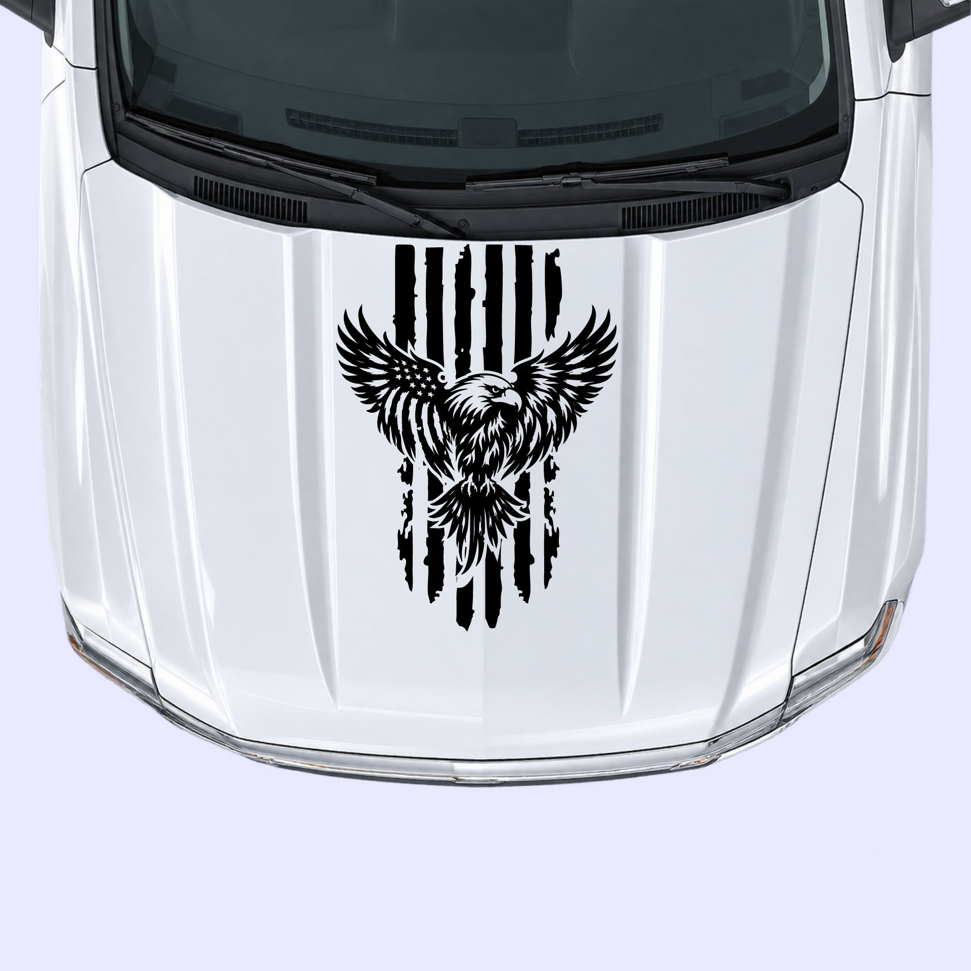 2014-2019 Chevrolet Silverado Eagle USA Flag Hood Decals Vinyl Graphics Kit Black