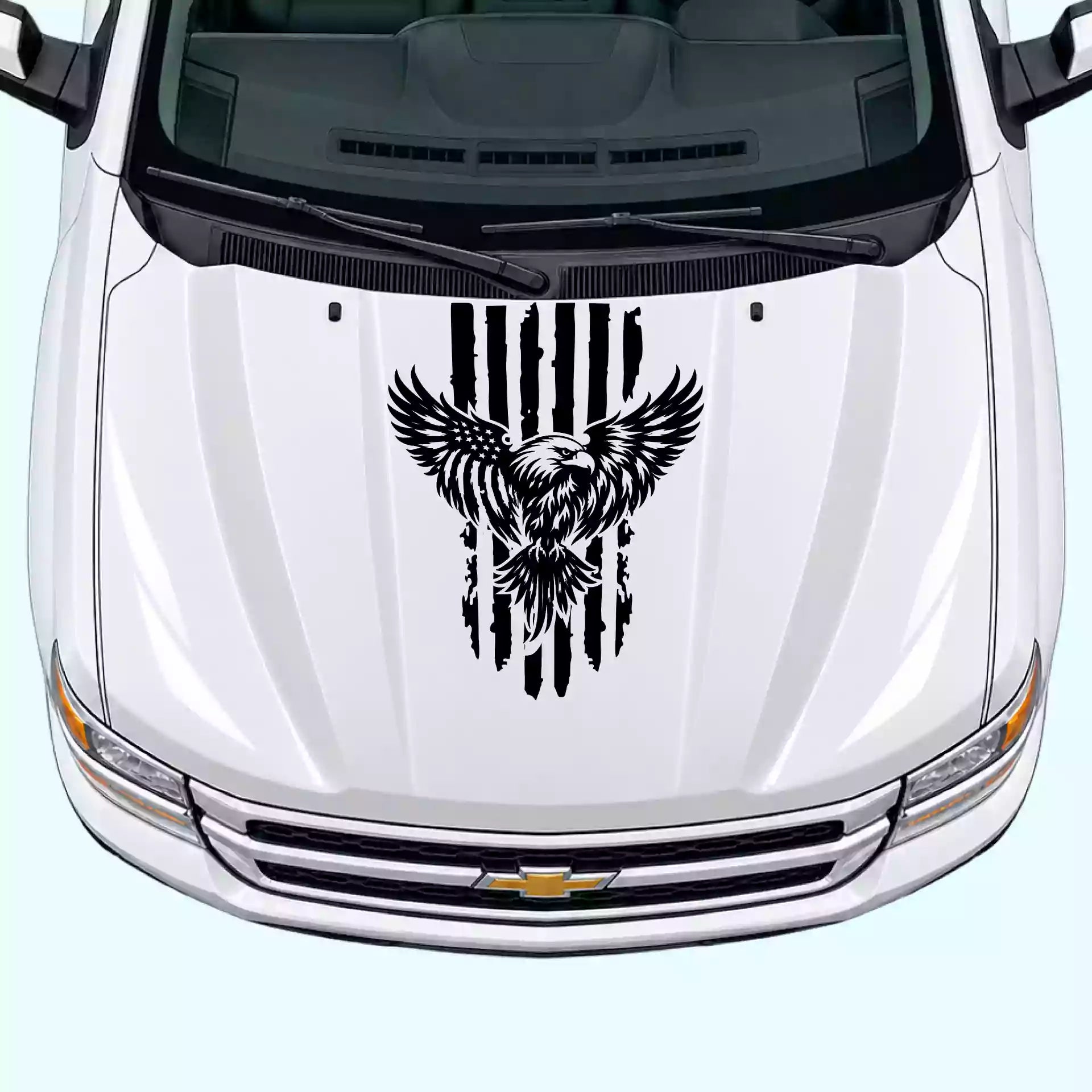 2007-2013 Chevrolet Silverado Eagle USA Flag Hood Decals Vinyl Graphics Kit Black