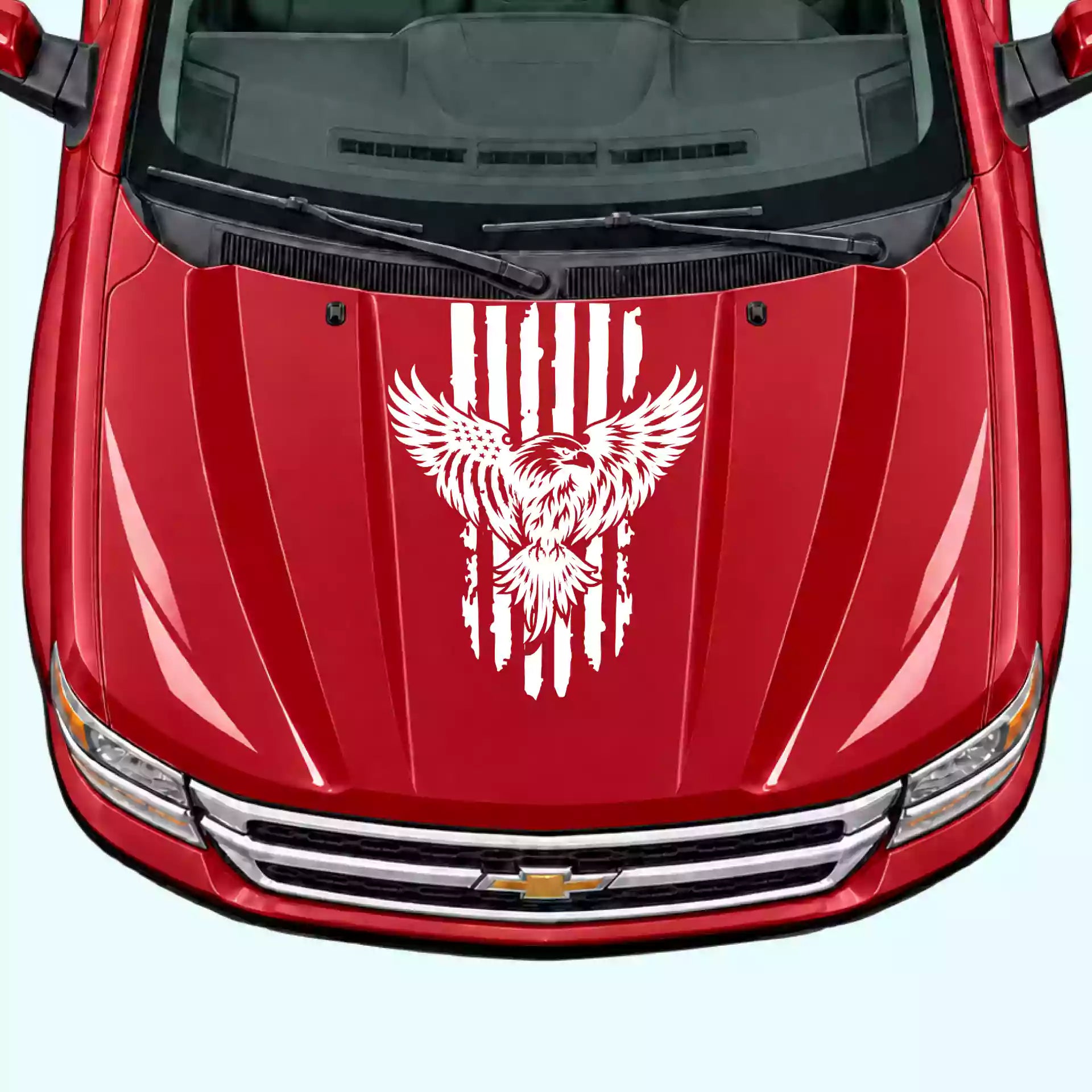 2007-2013 Chevrolet Silverado Eagle USA Flag Hood Decals Vinyl Graphics Kit White 
