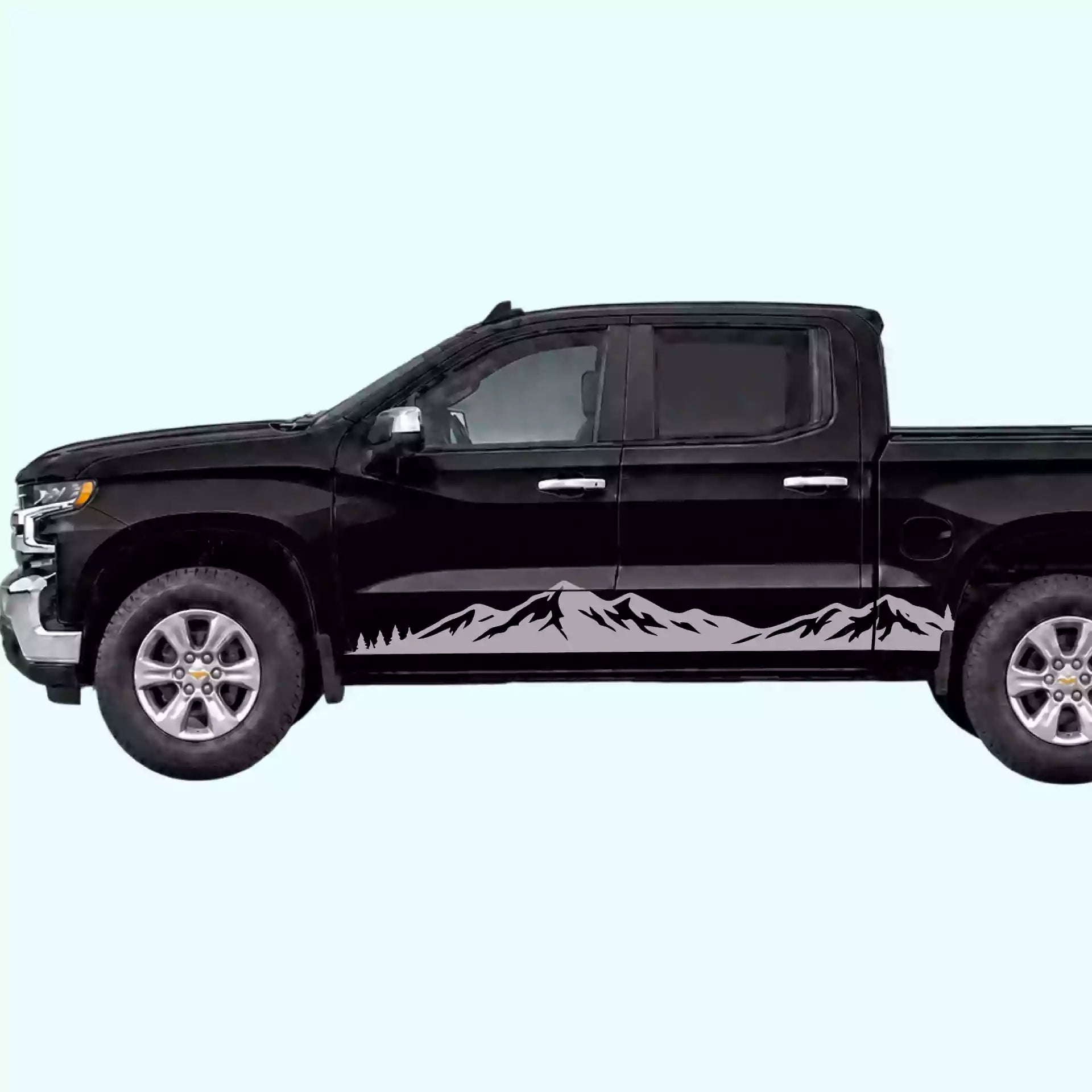 2019-present Chevrolet Silverado Mountain Range Rocker Stripes Vinyl Graphics Kit Gray