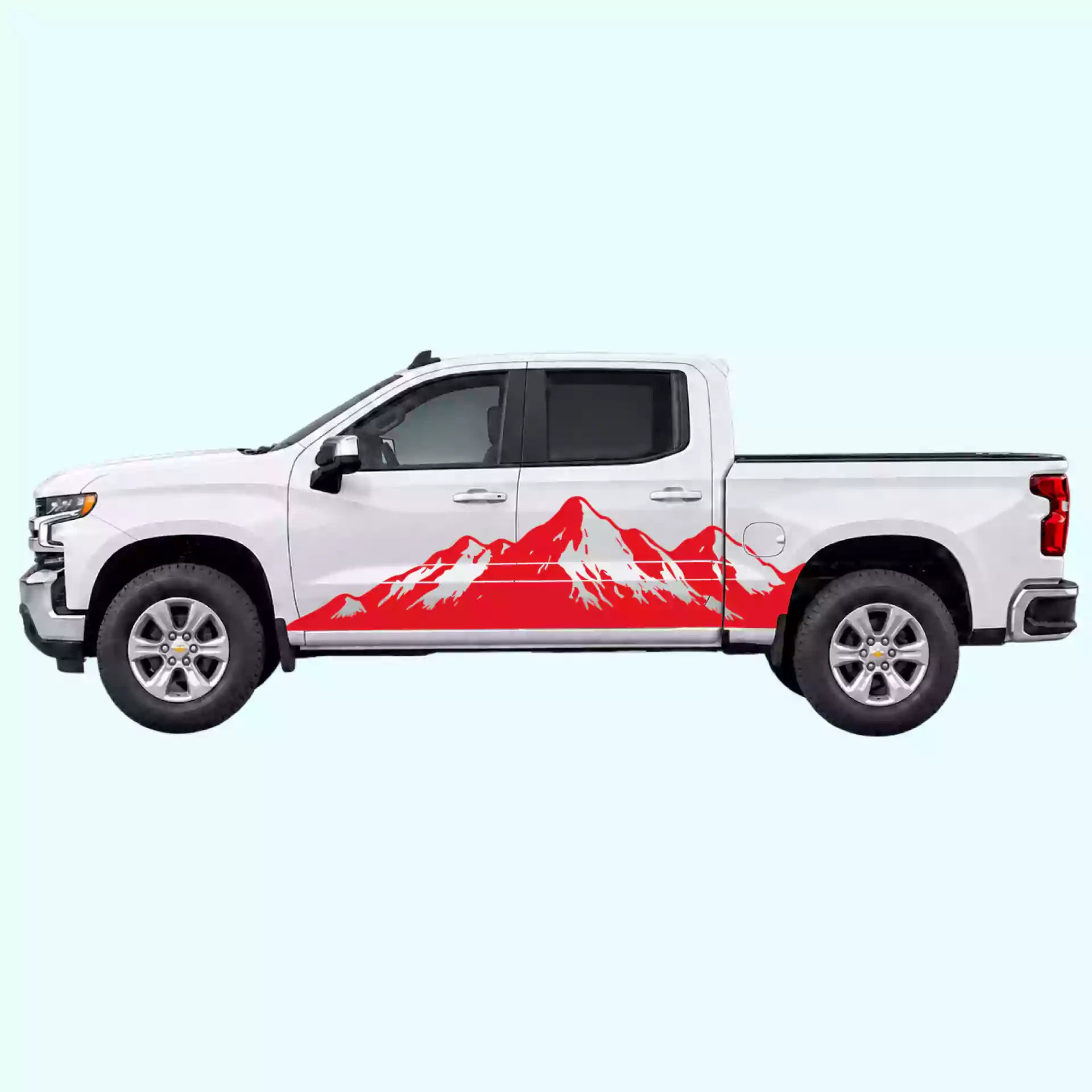 2019-present Chevrolet Silverado Mountain Range Side Decals Vinyl Graphics Kit Red