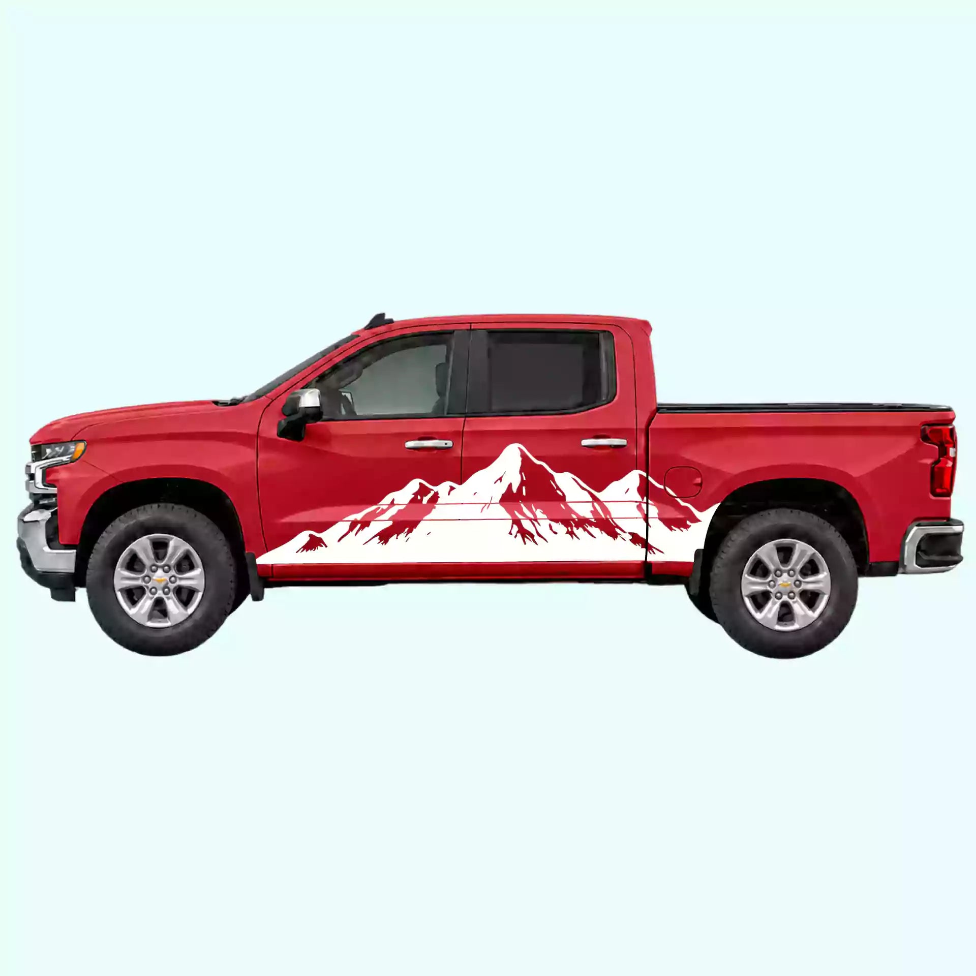 2019-present Chevrolet Silverado Mountain Range Side Decals Vinyl Graphics Kit White
