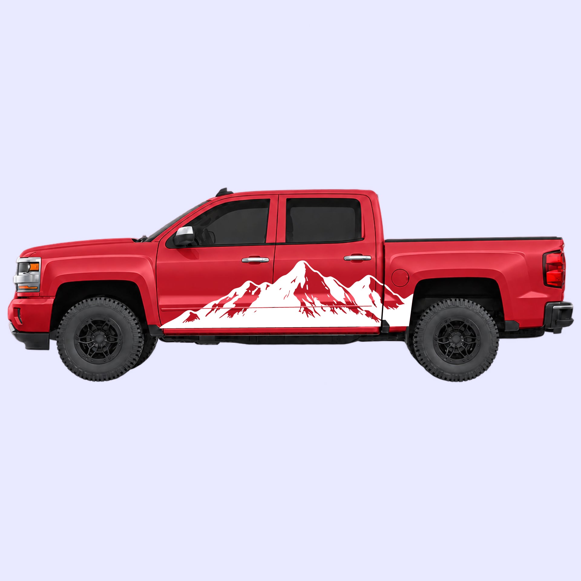 2014-2019 Chevrolet Silverado Mountain Range Side Decals Vinyl Graphics Kit White