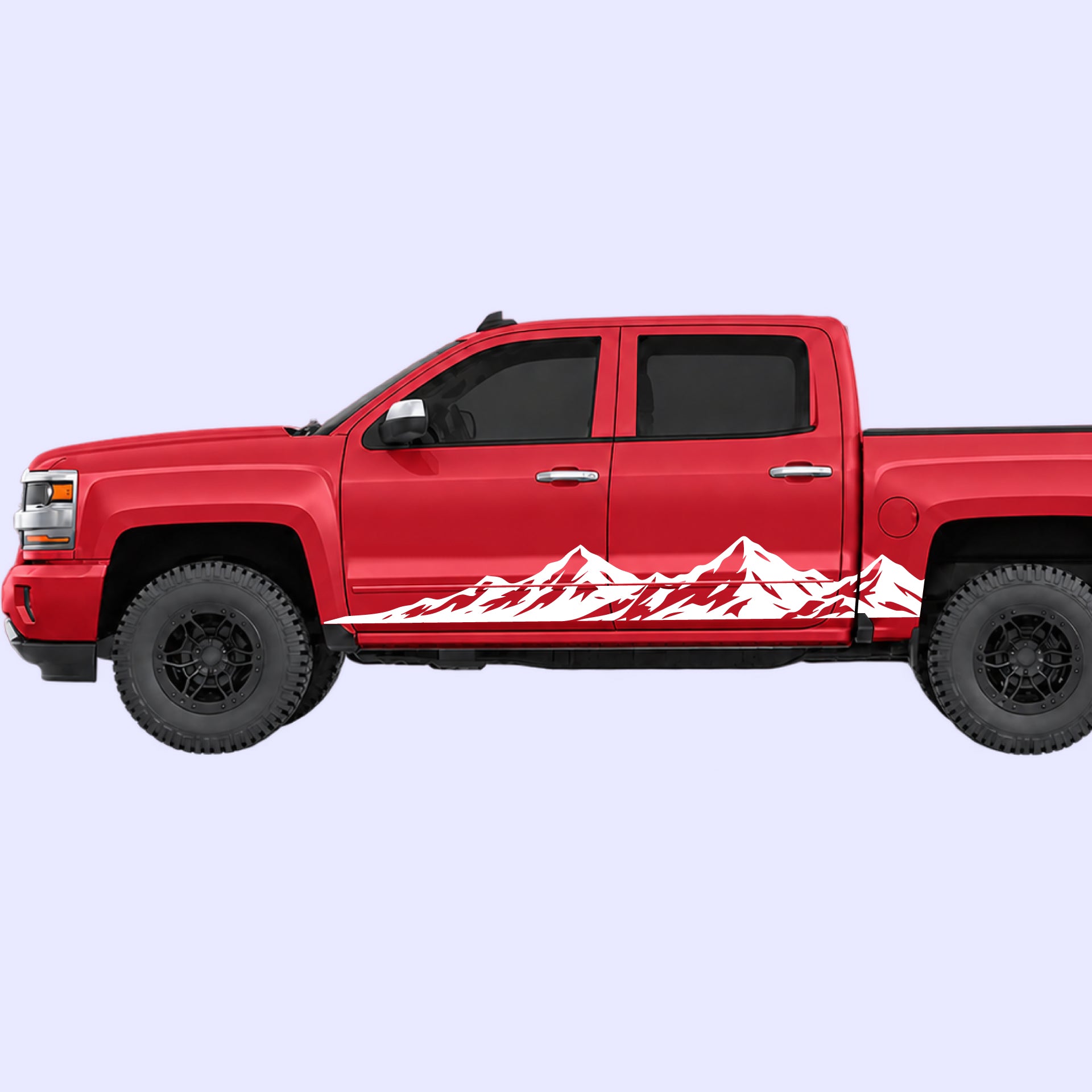 2014-2019 Chevrolet Silverado Peak Mountain Rocker Stripes Vinyl Graphics Kit White