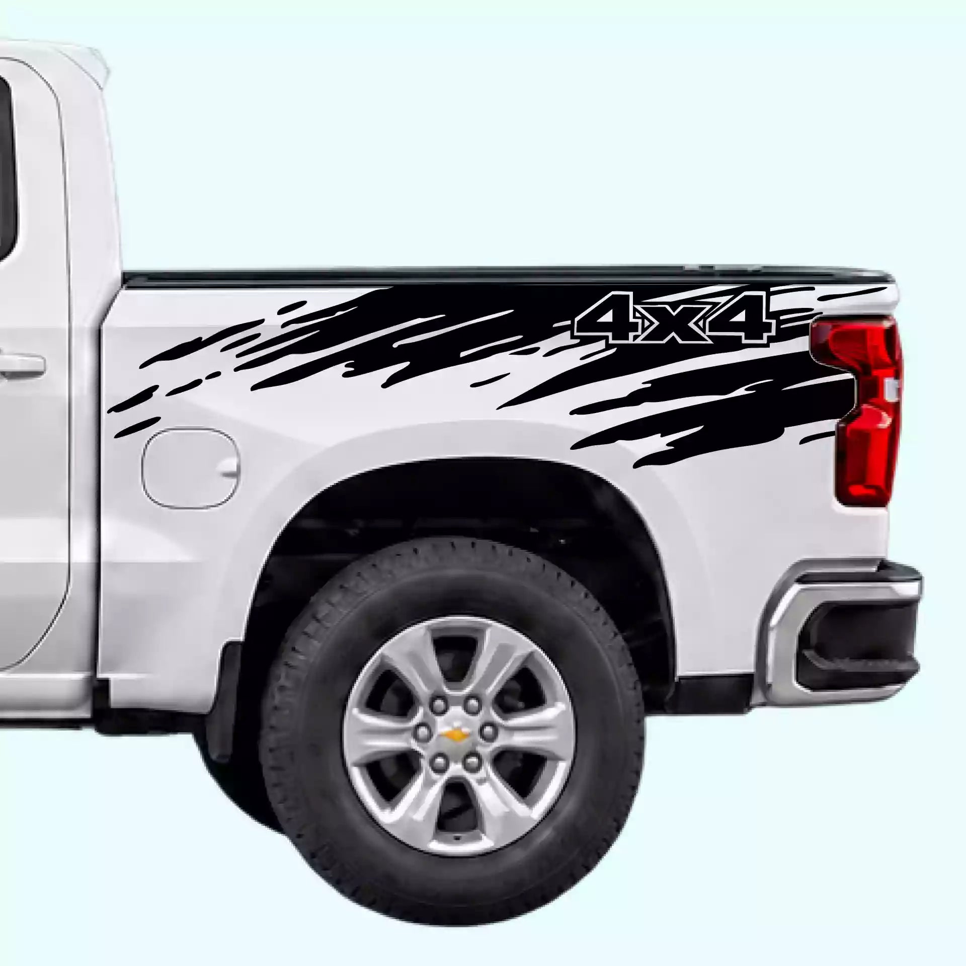 2019-present Chevrolet Silverado Mud Splash 4x4 Bed Decals Vinyl Graphics Kit Black