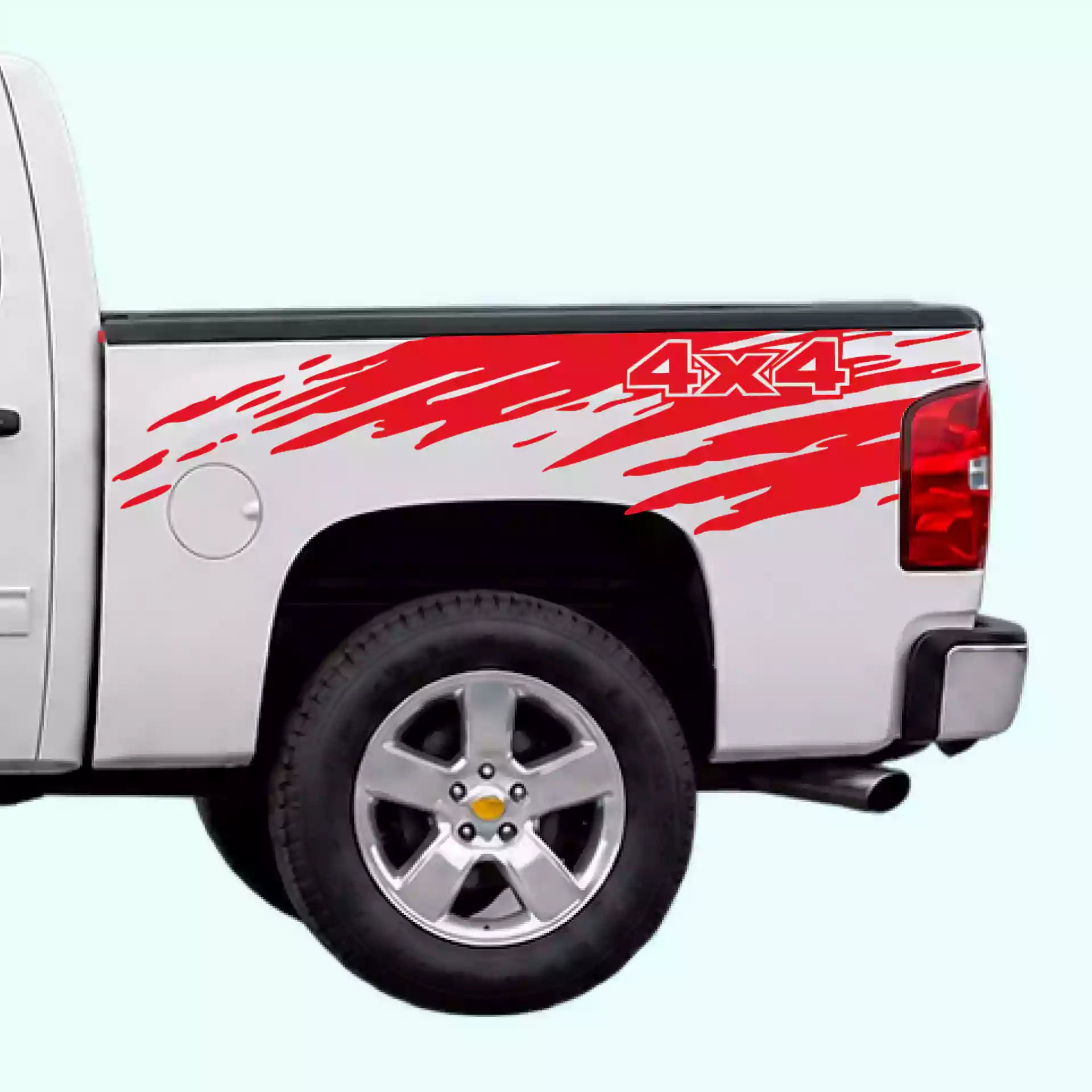 2007-2013 Chevrolet Silverado Mud Splash 4x4 Bed Decals Vinyl Graphics Kit Red