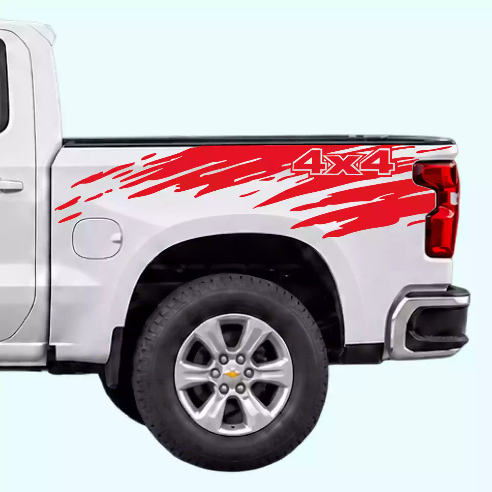 2019-present Chevrolet Silverado Mud Splash 4x4 Bed Decals Vinyl Graphics Kit Red