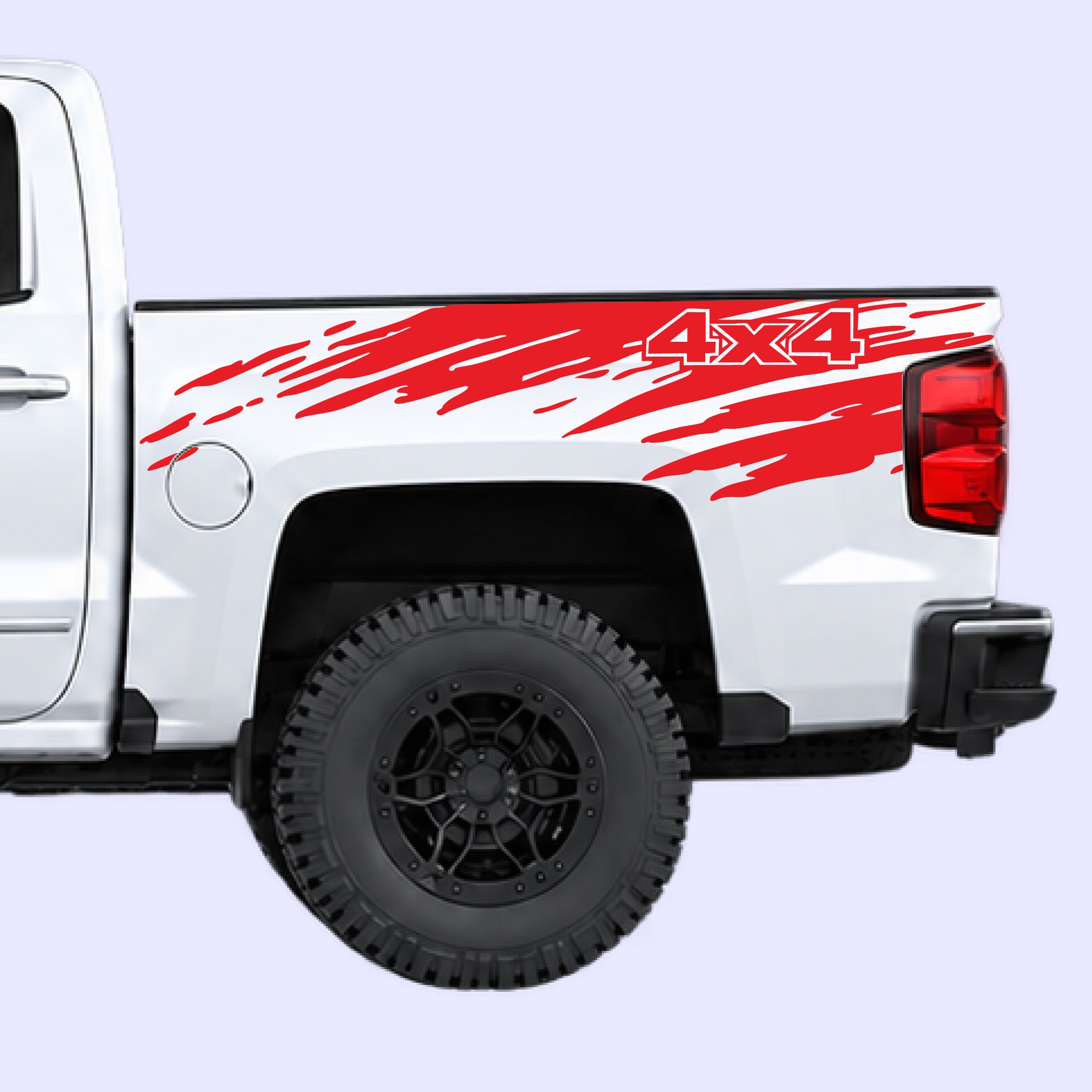 2014-2019 Chevrolet Silverado Mud Splash 4x4 Bed Decals Vinyl Graphics Kit Red