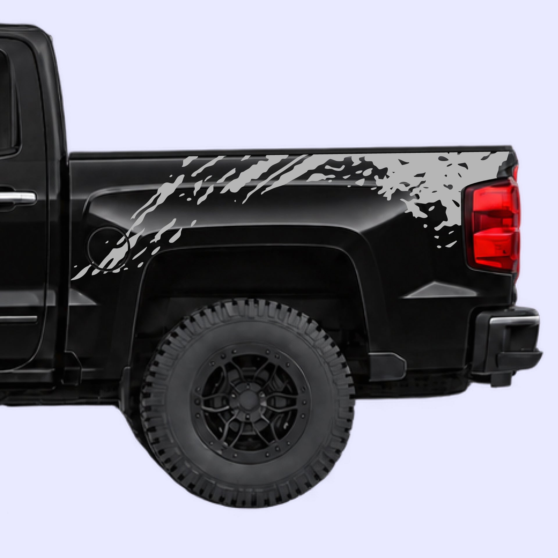 2014-2019 Chevrolet Silverado Mud Splash Bed Decals Vinyl Graphics Kit Gray