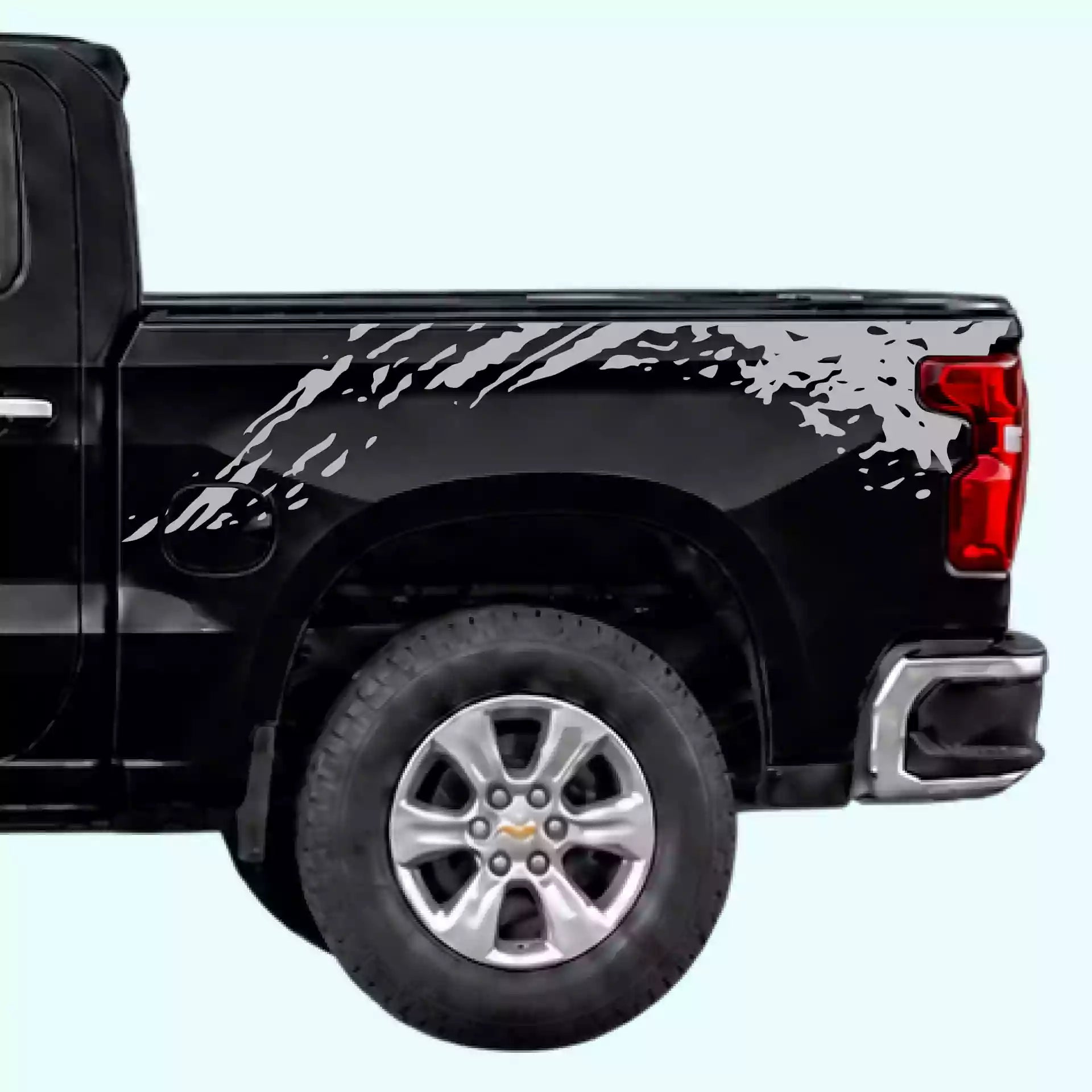 2019-present Chevrolet Silverado Mud Splash Bed Decals Vinyl Graphics Kit Gray