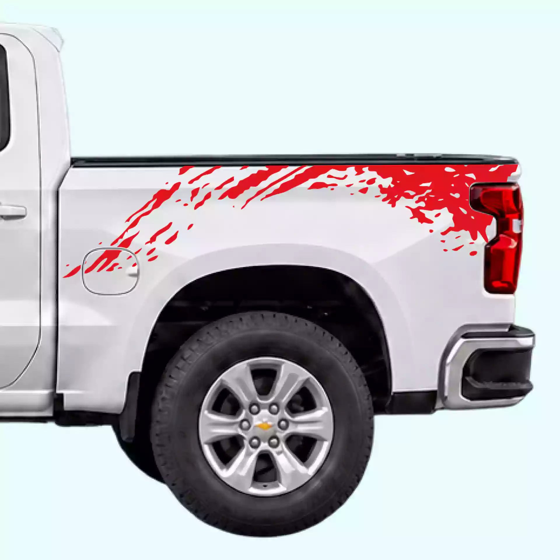 2019-present Chevrolet Silverado Mud Splash Bed Decals Vinyl Graphics Kit Red