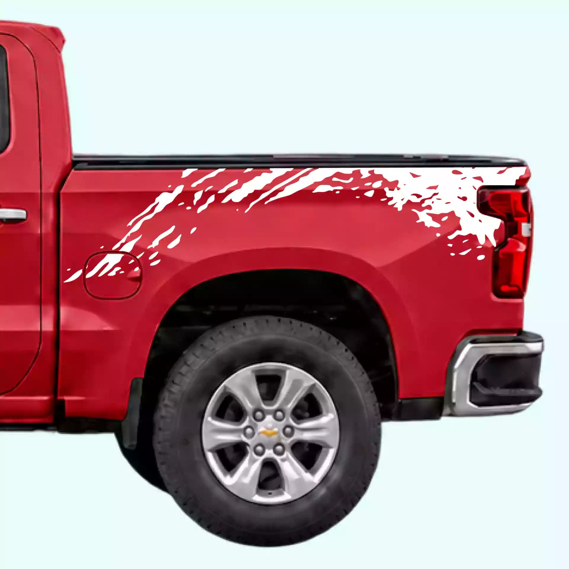 2019-present Chevrolet Silverado Mud Splash Bed Decals Vinyl Graphics Kit White