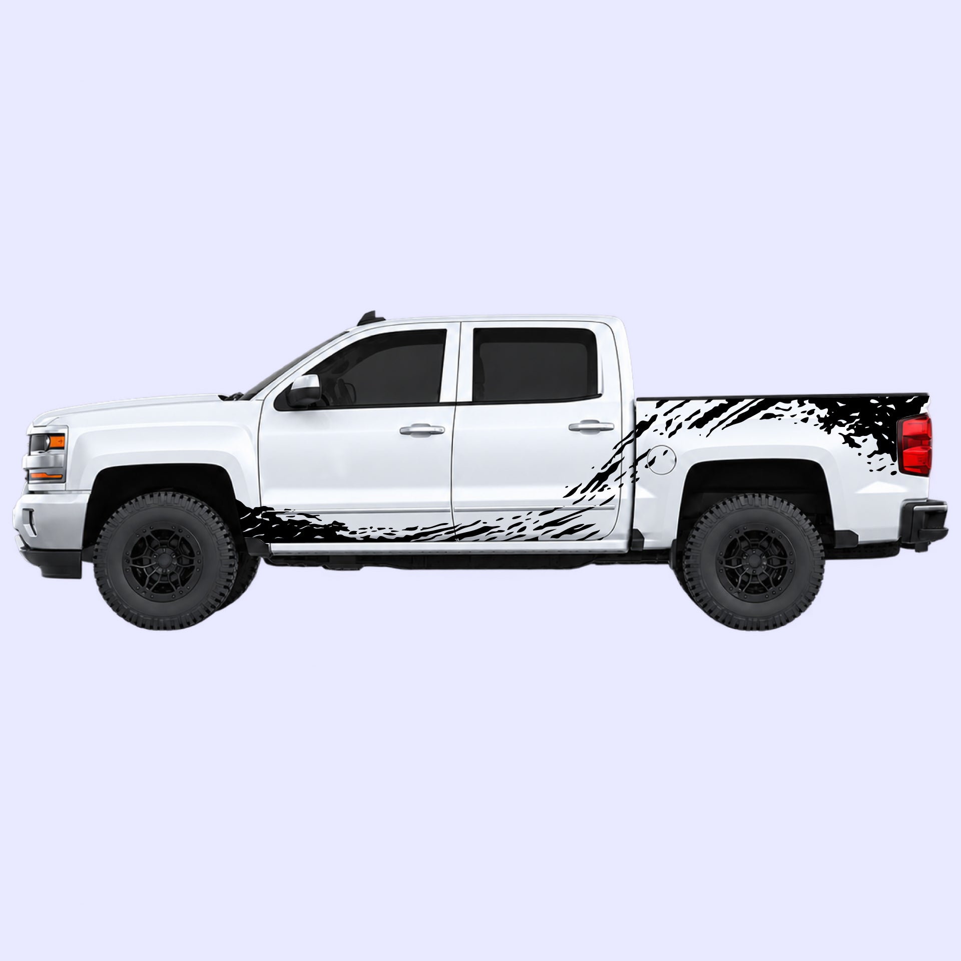 2014-2019 Chevrolet Silverado Mud Splash Rocker & Bed Decals Vinyl Graphics Kit Black