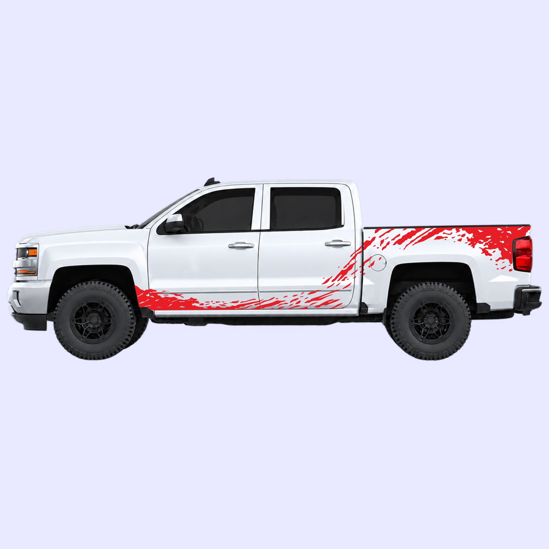 2014-2019 Chevrolet Silverado Mud Splash Rocker & Bed Decals Vinyl Graphics Kit Red