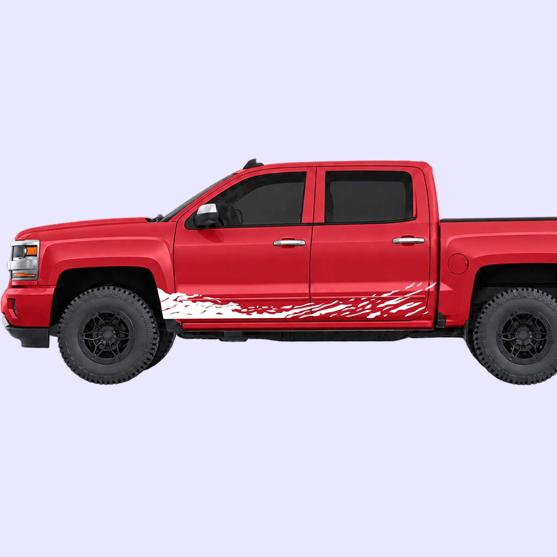 2014-2019 Chevrolet Silverado Mud Splash Rocker Stripes Vinyl Graphics Kit White