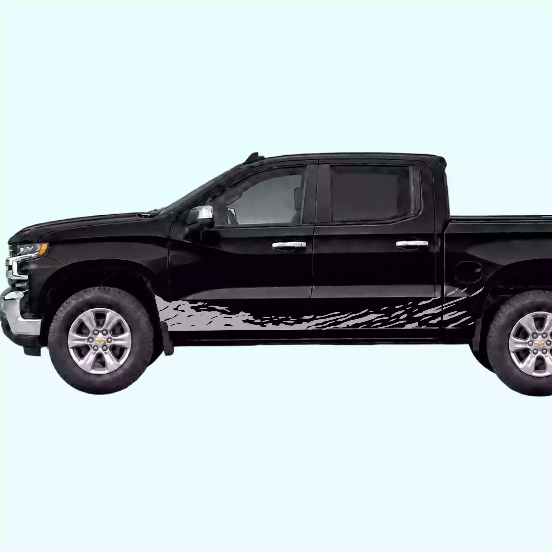 2019-present Chevrolet Silverado Mud Splash Rocker Stripes Vinyl Graphics Kit Gray