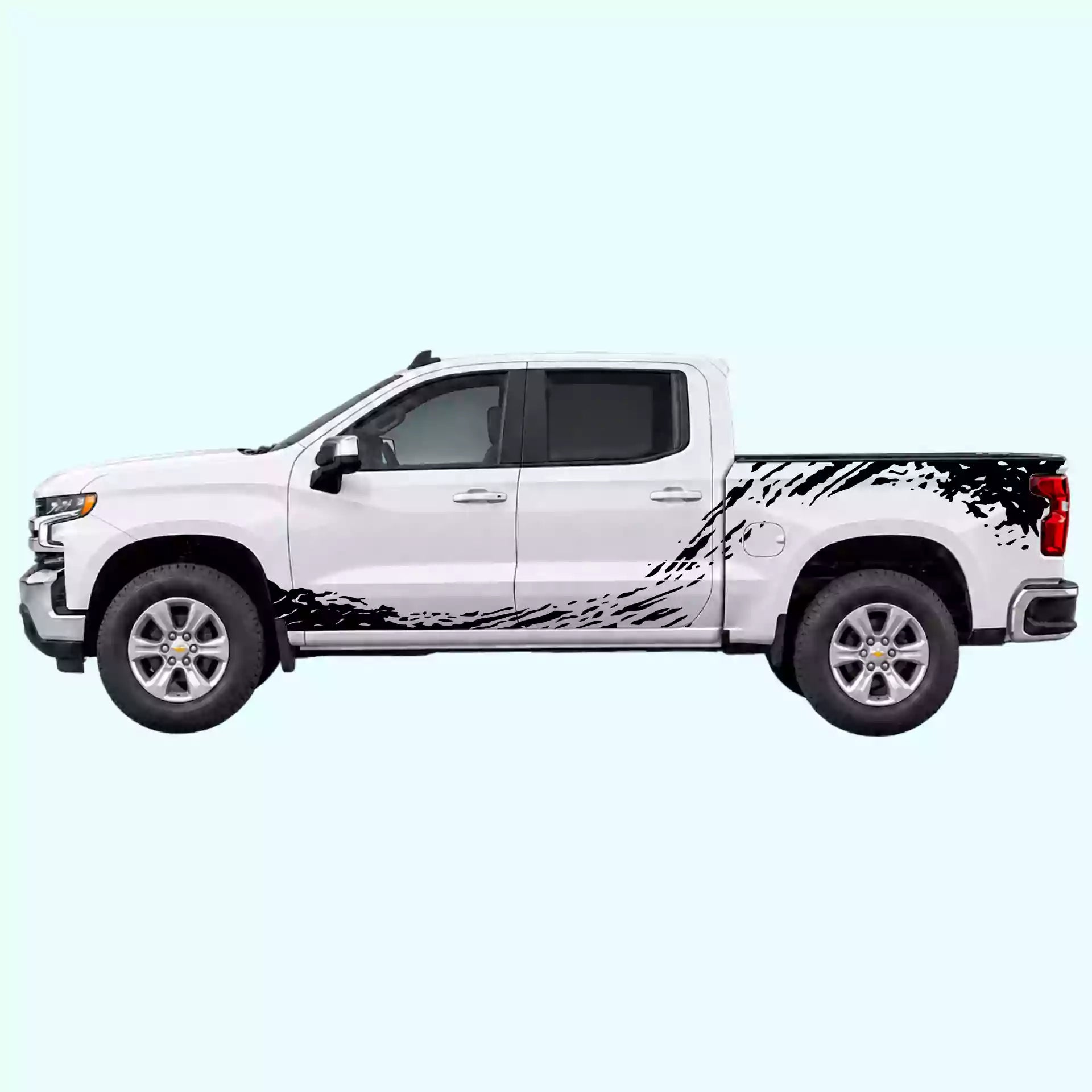 2019-present Chevrolet Silverado Mud Splash Rocker & Bed Decals Vinyl Graphics Kit Black