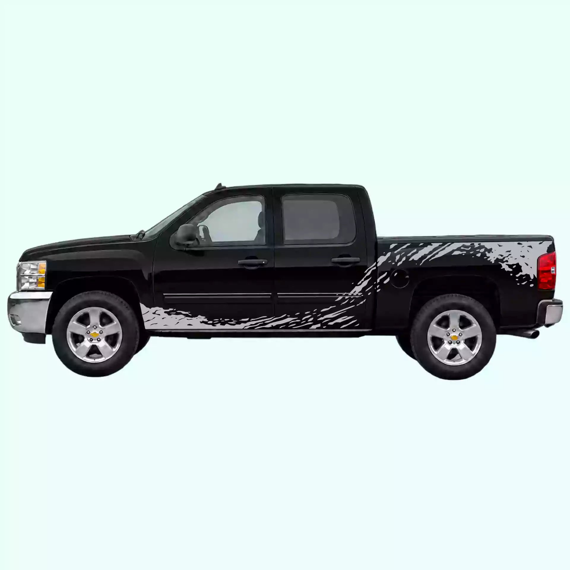 2007-2013 Chevrolet Silverado Mud Splash Rocker & Bed Decals Vinyl Graphics Kit Gray