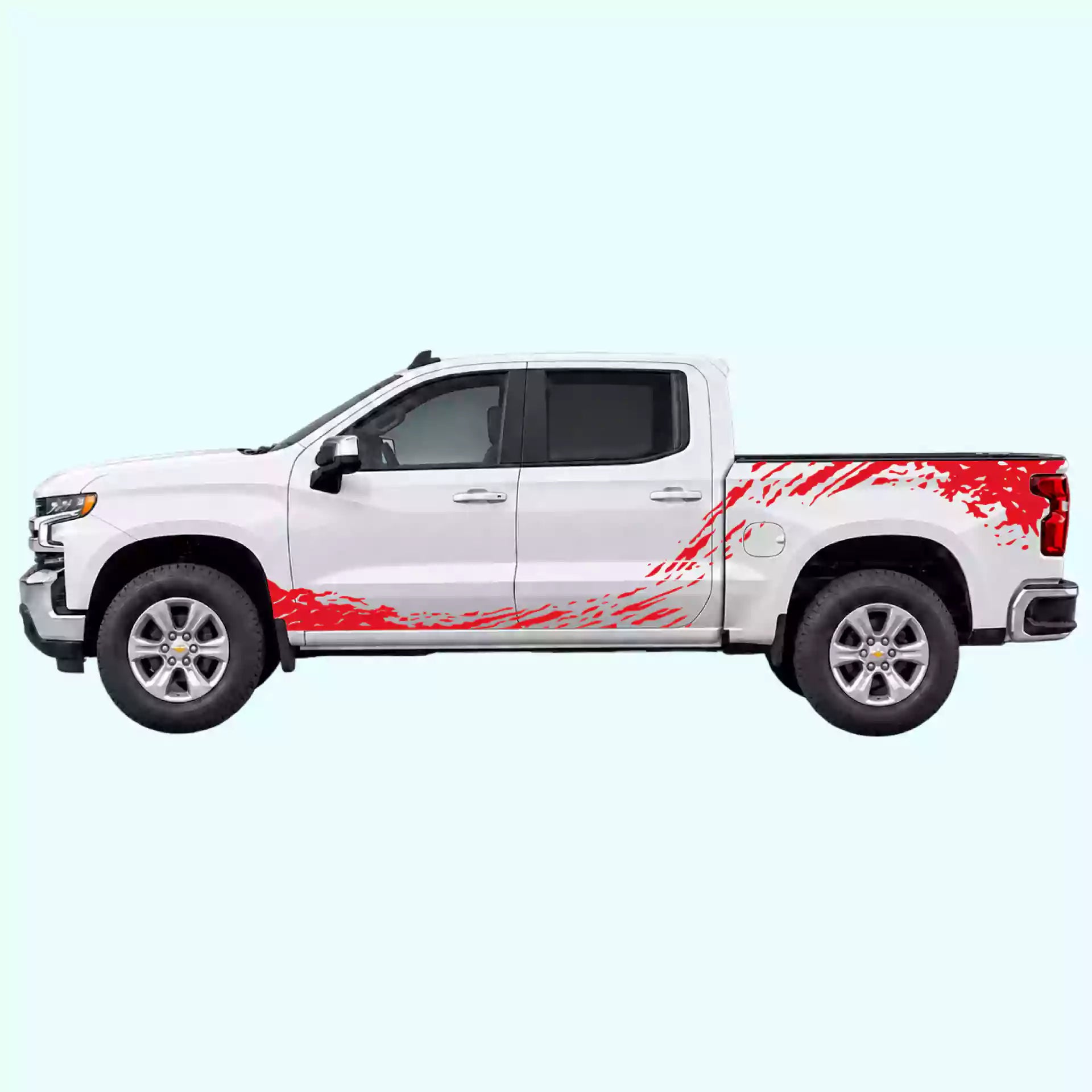 2019-present Chevrolet Silverado Mud Splash Rocker & Bed Decals Vinyl Graphics Kit Red