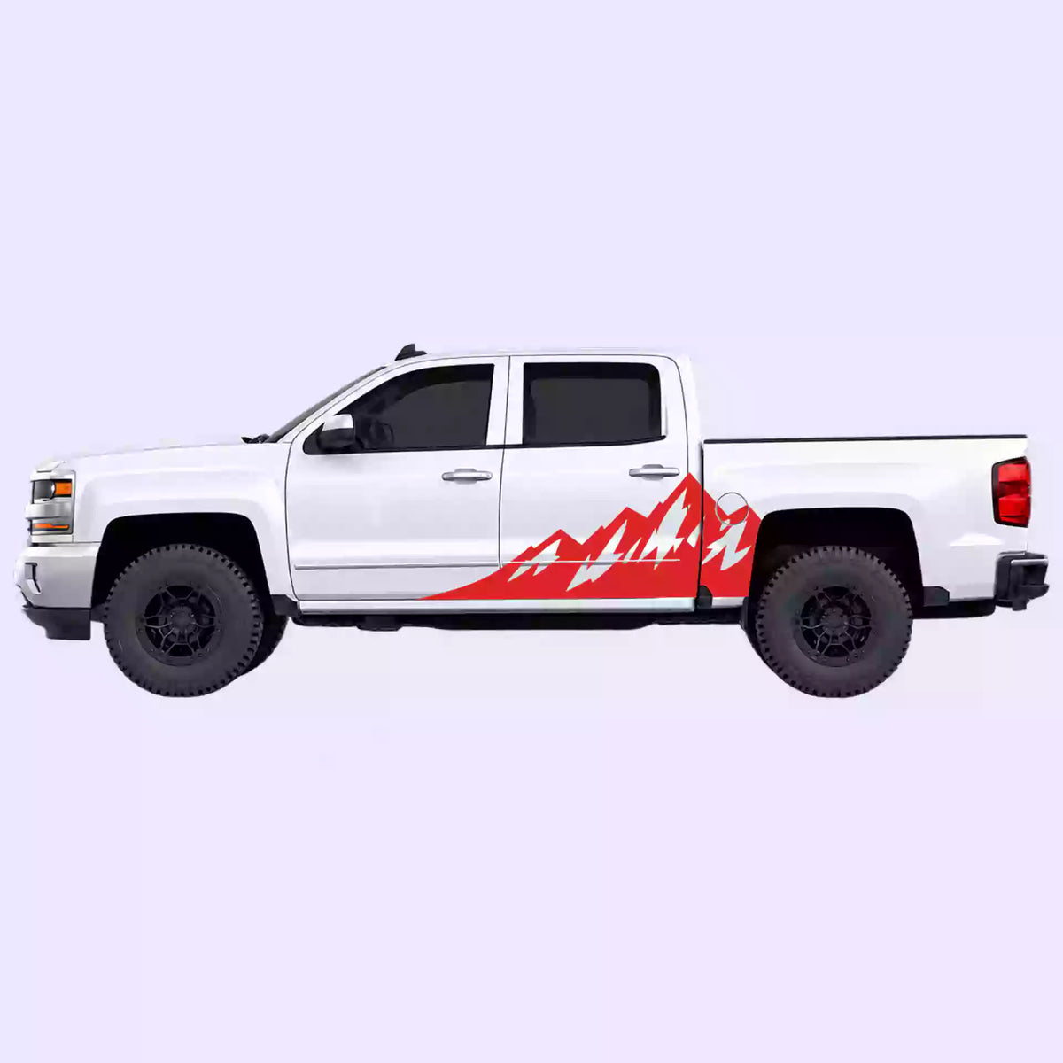 2014-2018 Chevrolet Silverado Peak Mountain Side Decals Vinyl Graphics Kit Red