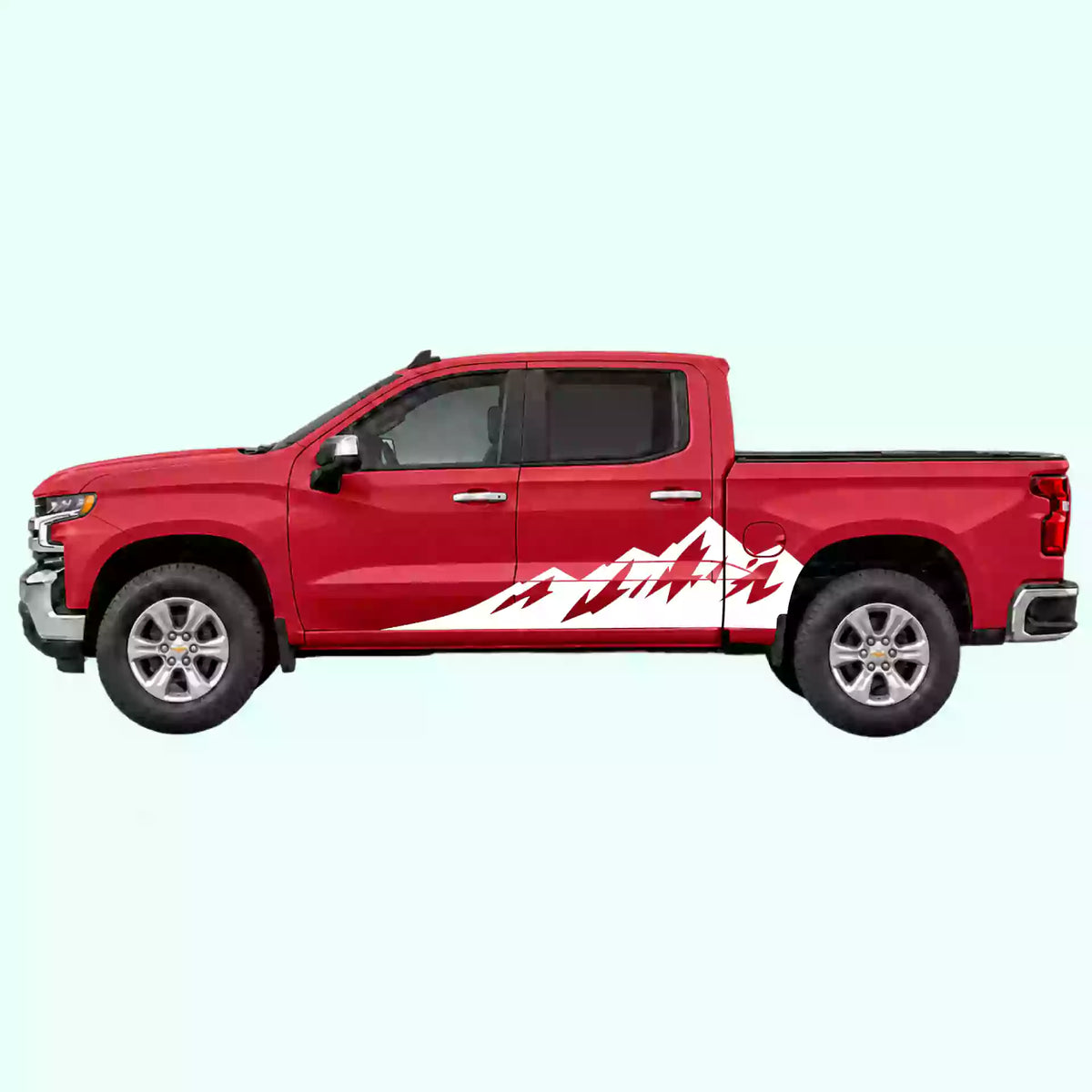 2019-present Chevrolet Silverado Peak Mountain Side Decals Vinyl Graphics Kit White