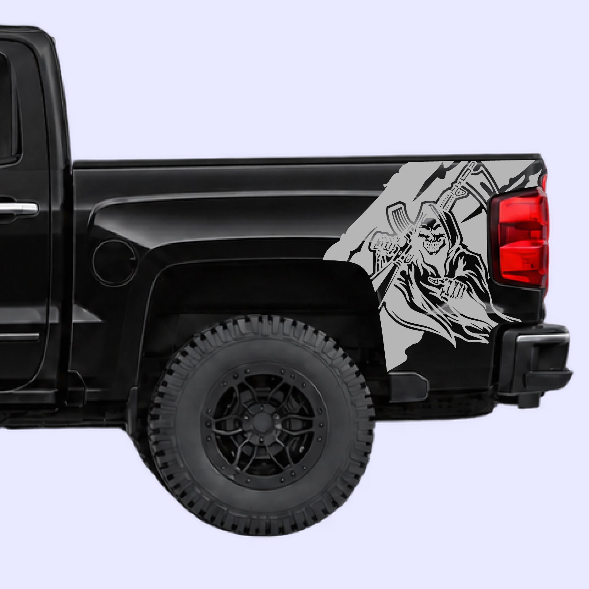 2014-2019 Chevrolet Silverado Reaper Bed Decals Vinyl Graphics Kit Gray