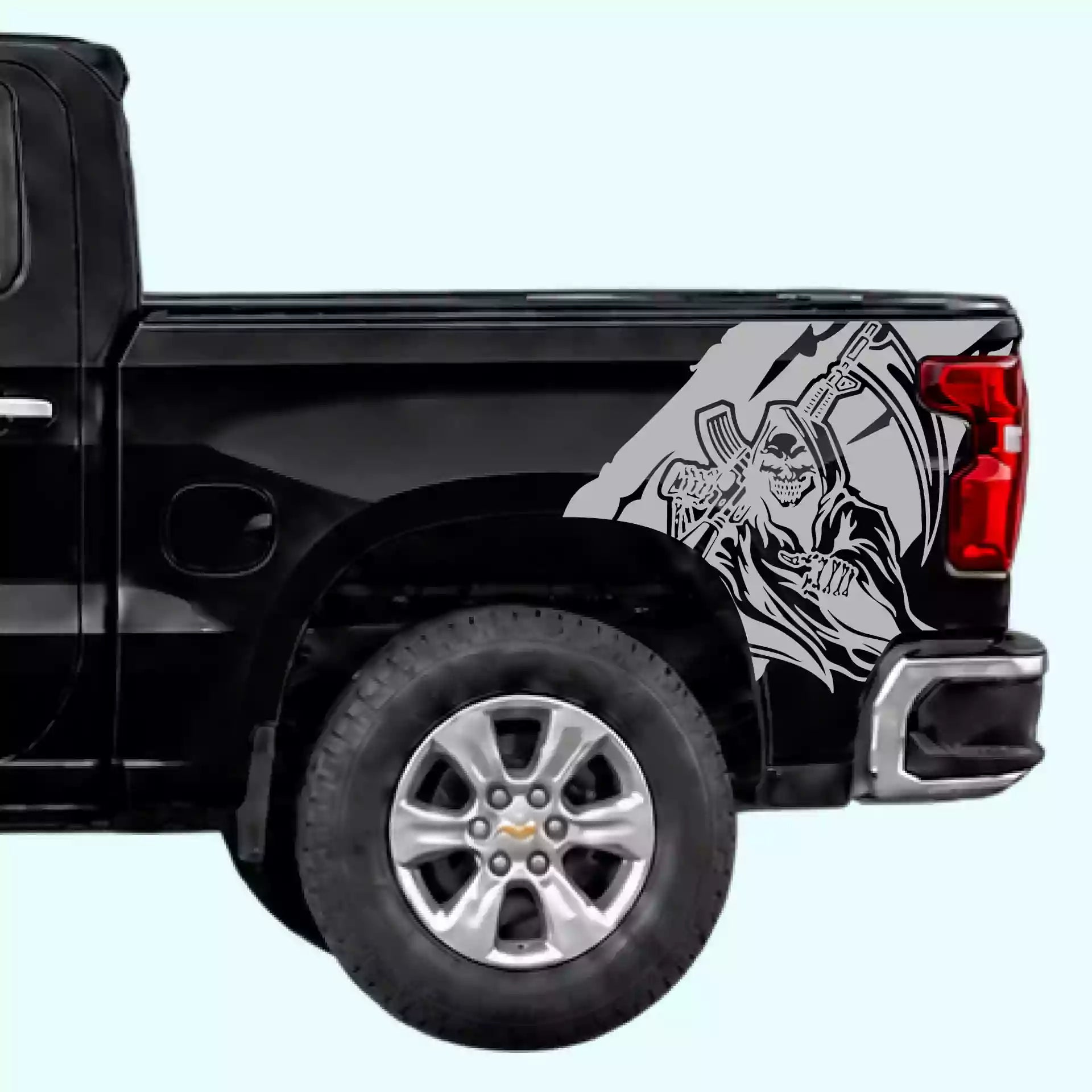2019-present Chevrolet Silverado Reaper Bed Decals Vinyl Graphics Kit Gray