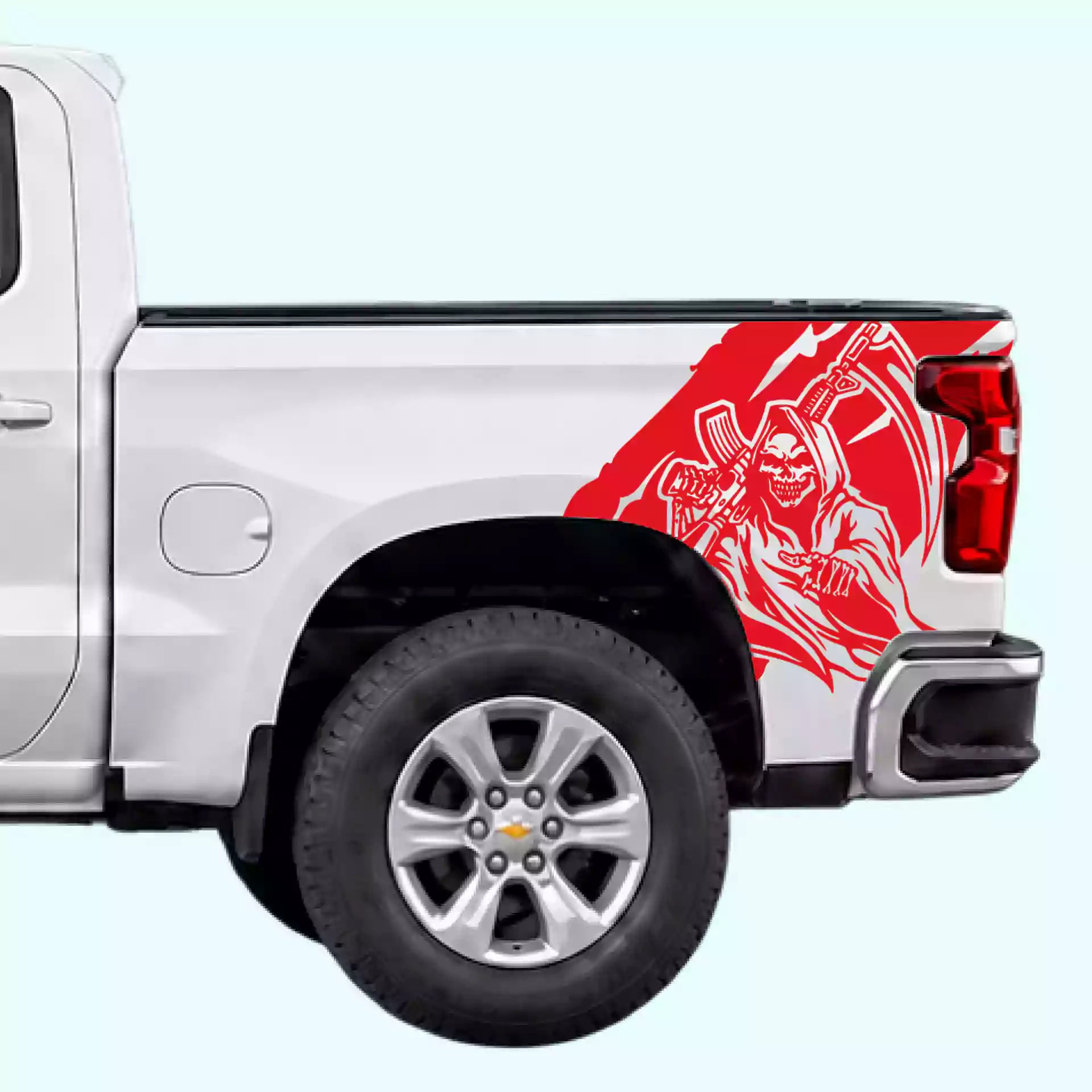 2019-present Chevrolet Silverado Reaper Bed Decals Vinyl Graphics Kit Red