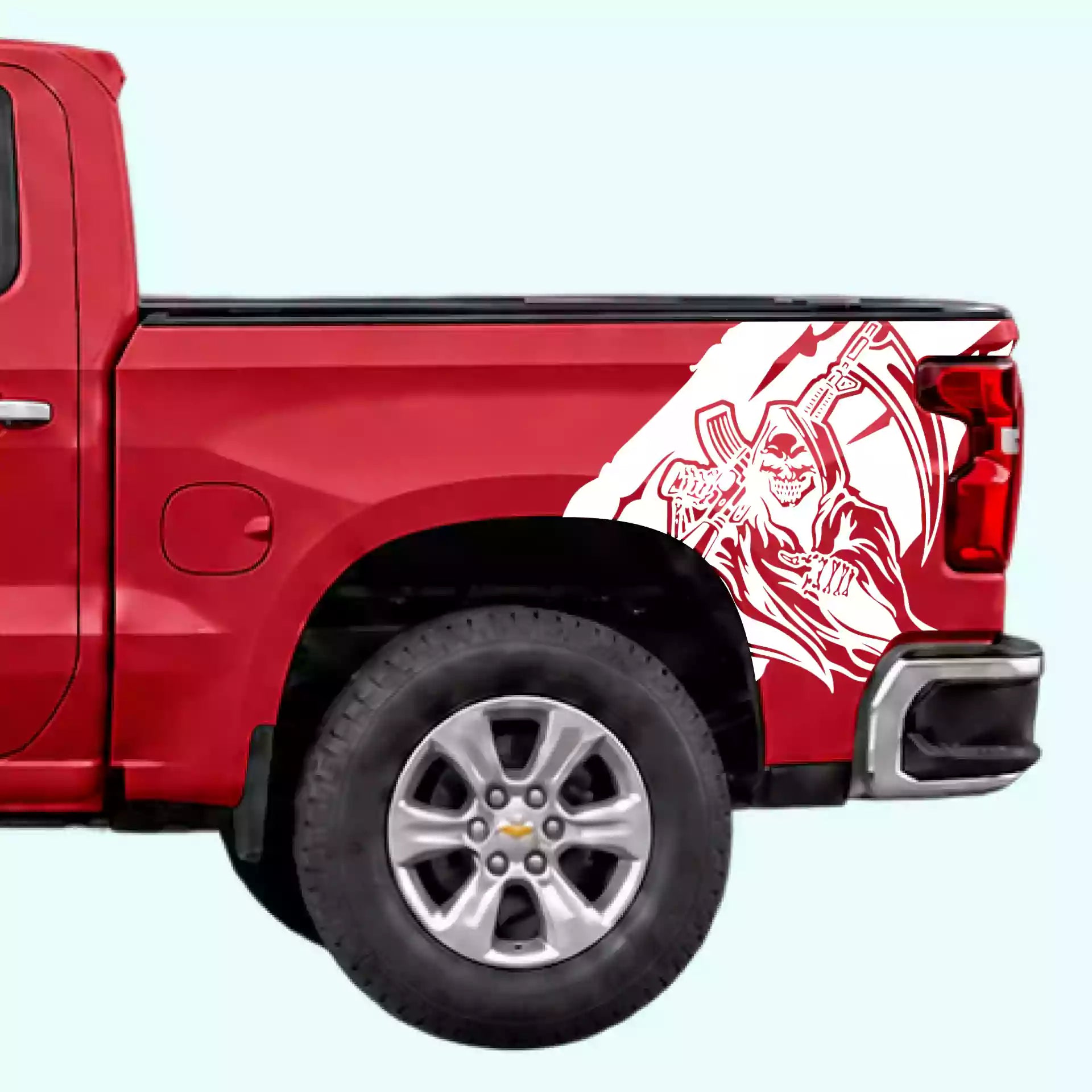 2019-present Chevrolet Silverado Reaper Bed Decals Vinyl Graphics Kit White