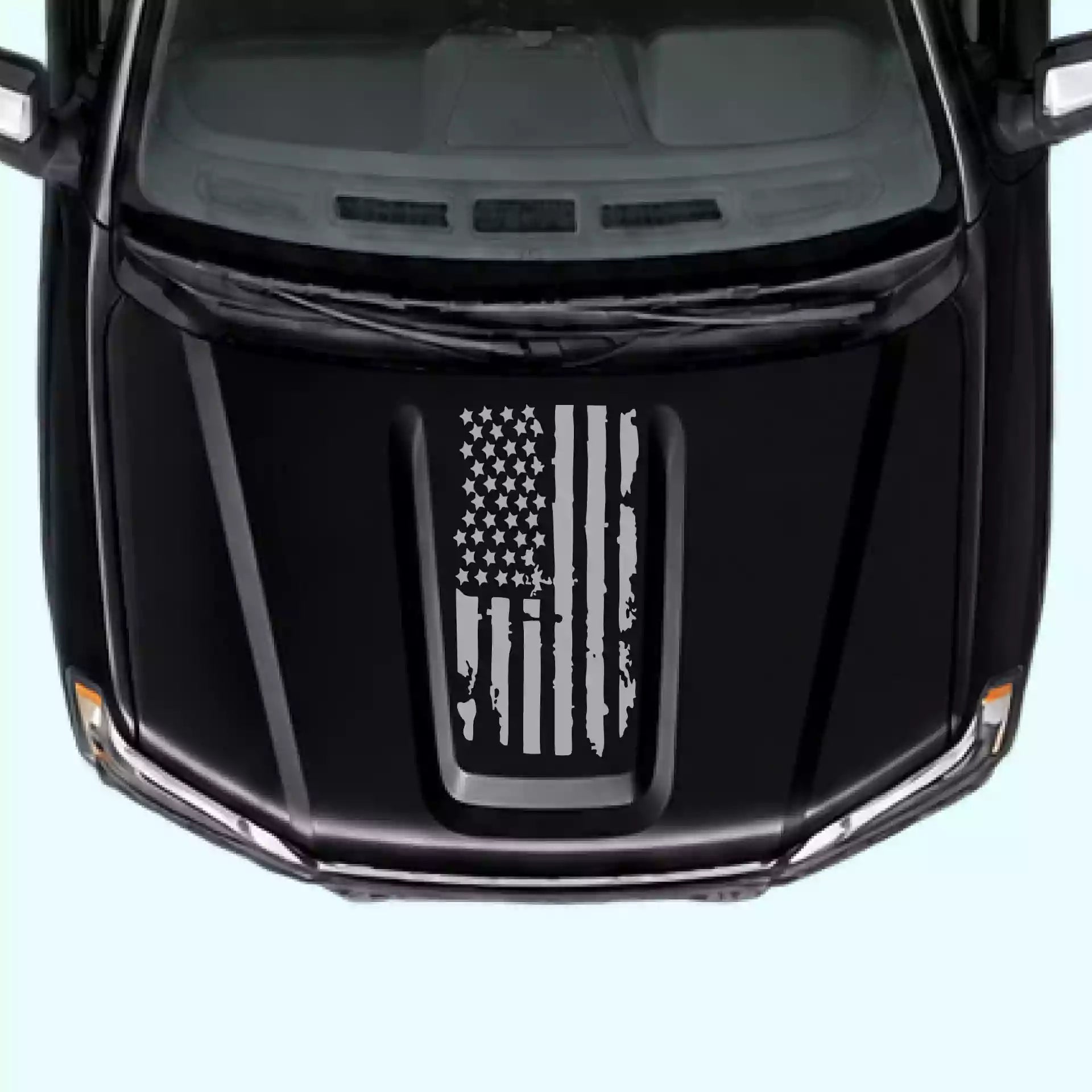 2019-present Chevrolet Silverado Shred American Flag Hood Decals Vinyl Graphics Kit Gray