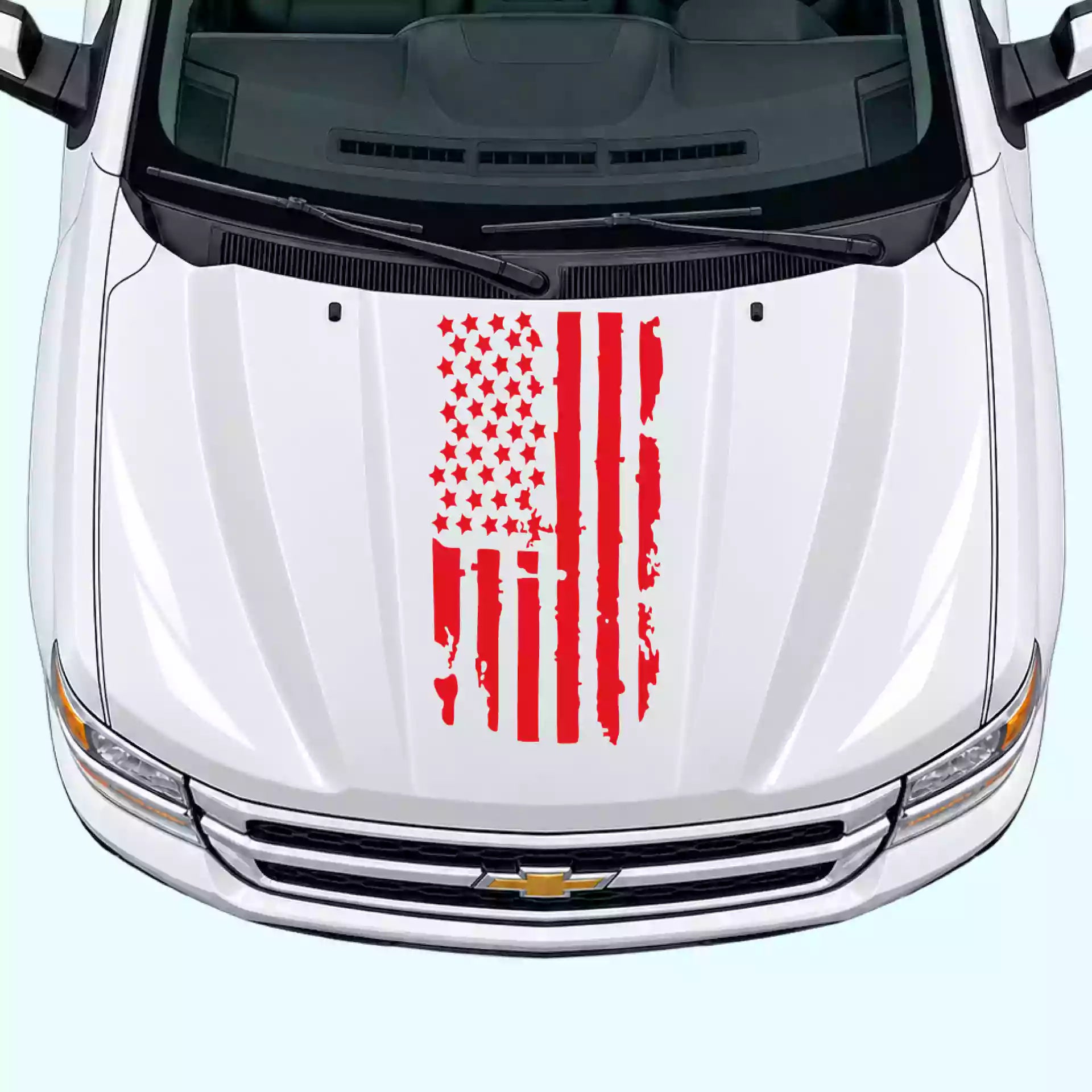 2007-2013 Chevrolet Silverado Shred American Flag Hood Decals Vinyl Graphics Kit Red