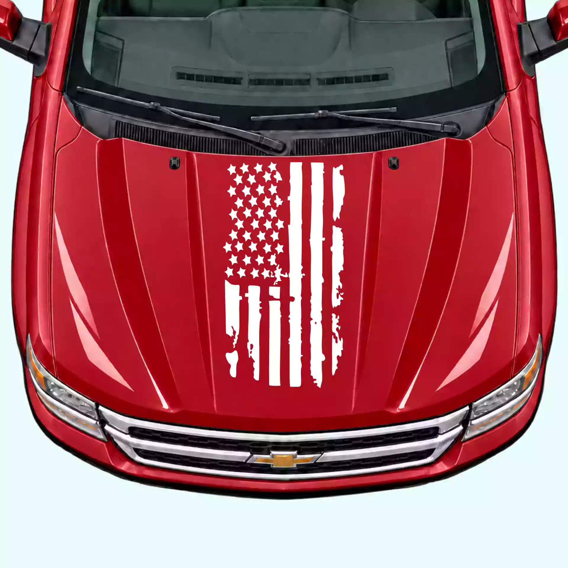 2007-2013 Chevrolet Silverado Shred American Flag Hood Decals Vinyl Graphics Kit White