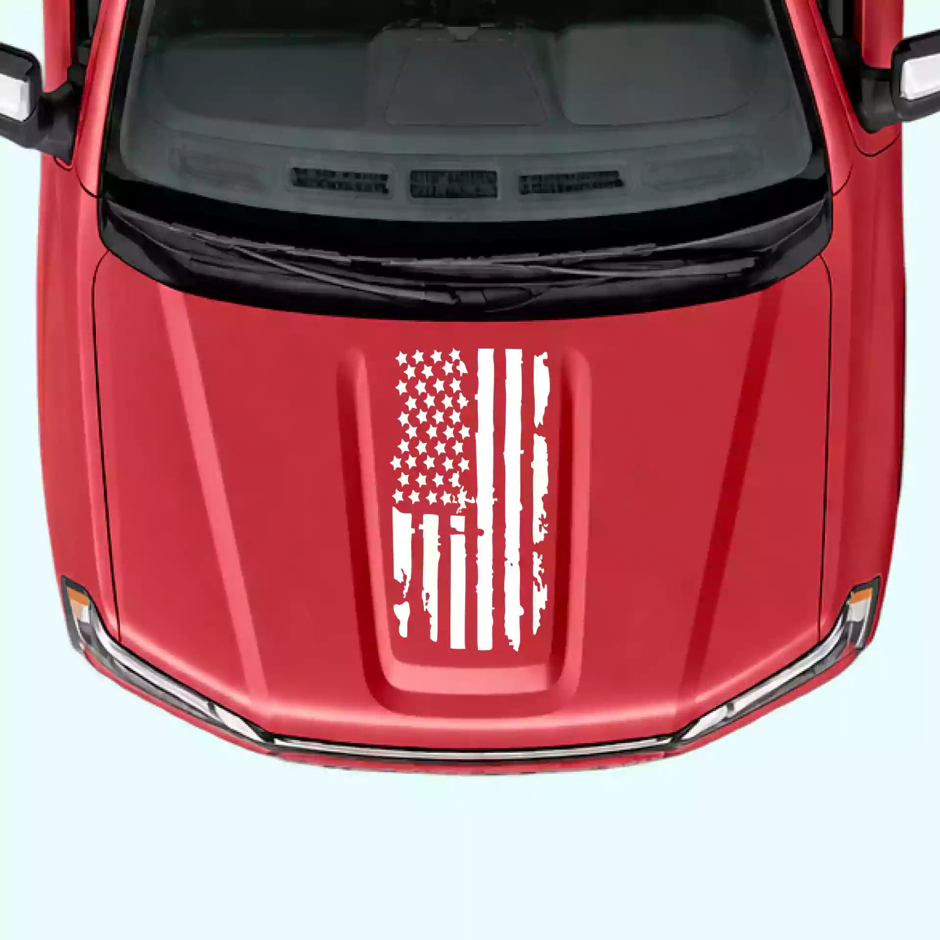 2019-present Chevrolet Silverado Shred American Flag Hood Decals Vinyl Graphics Kit White