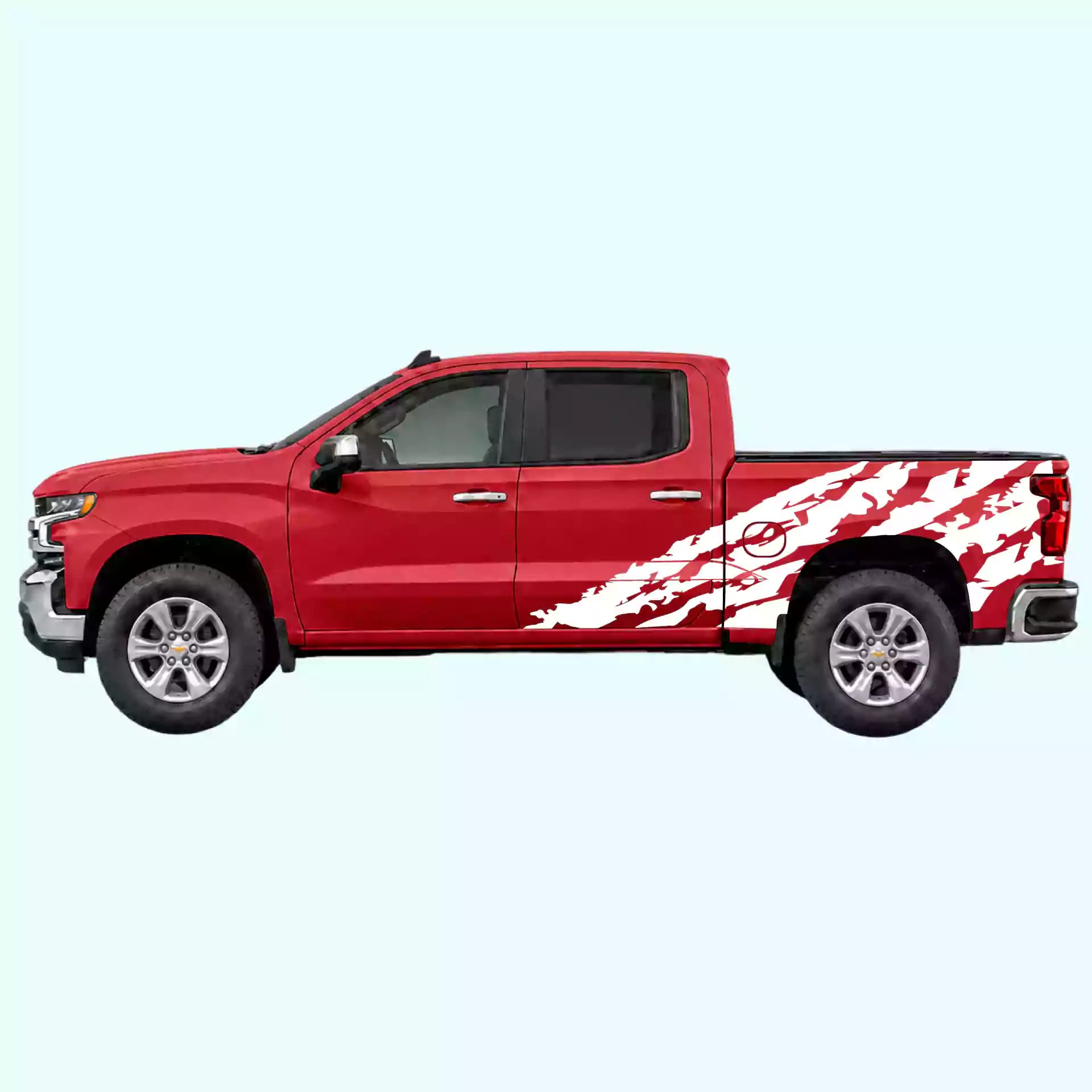 2019-present Chevrolet Silverado Shred Side Decals Vinyl Graphics Kit White