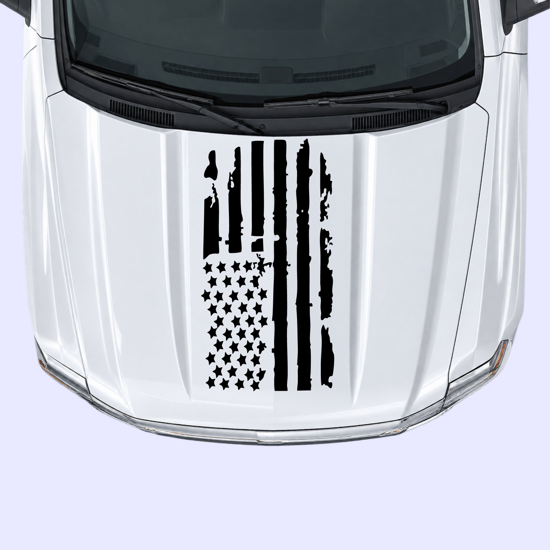 2014-2019 Chevrolet Silverado Shred American Flag Hood Decals Vinyl Graphics Kit Black