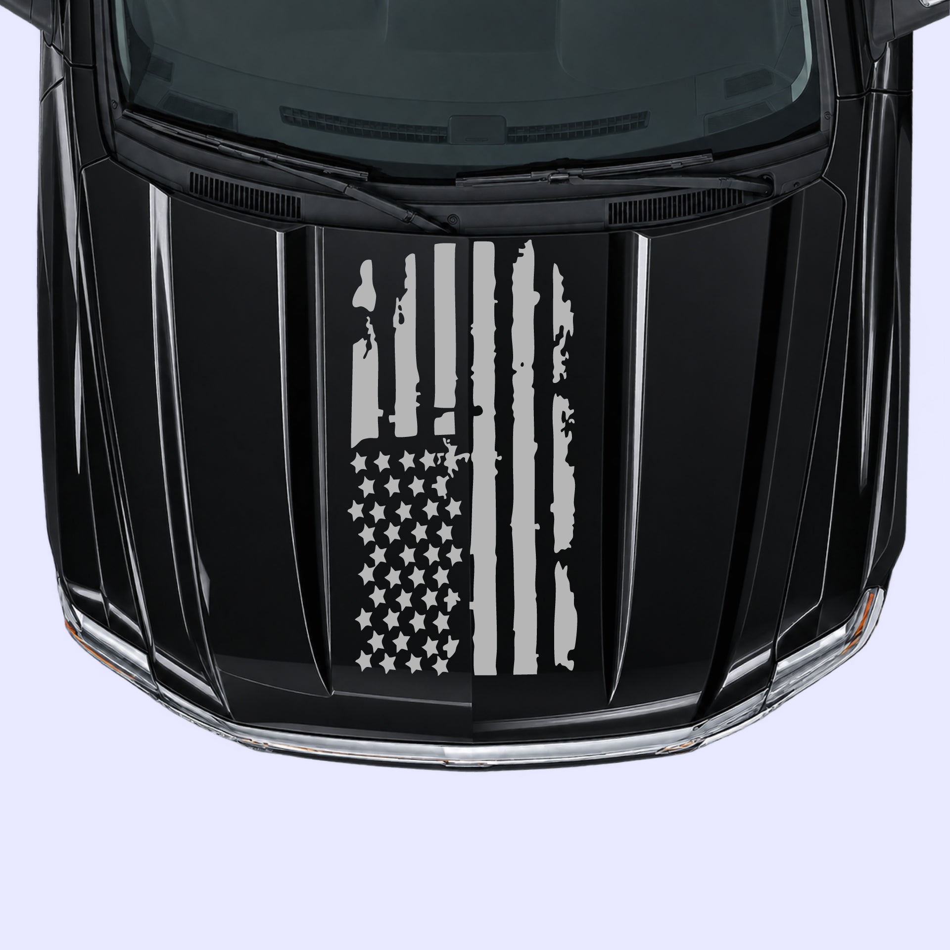 2014-2019 Chevrolet Silverado Shred American Flag Hood Decals Vinyl Graphics Kit Gray