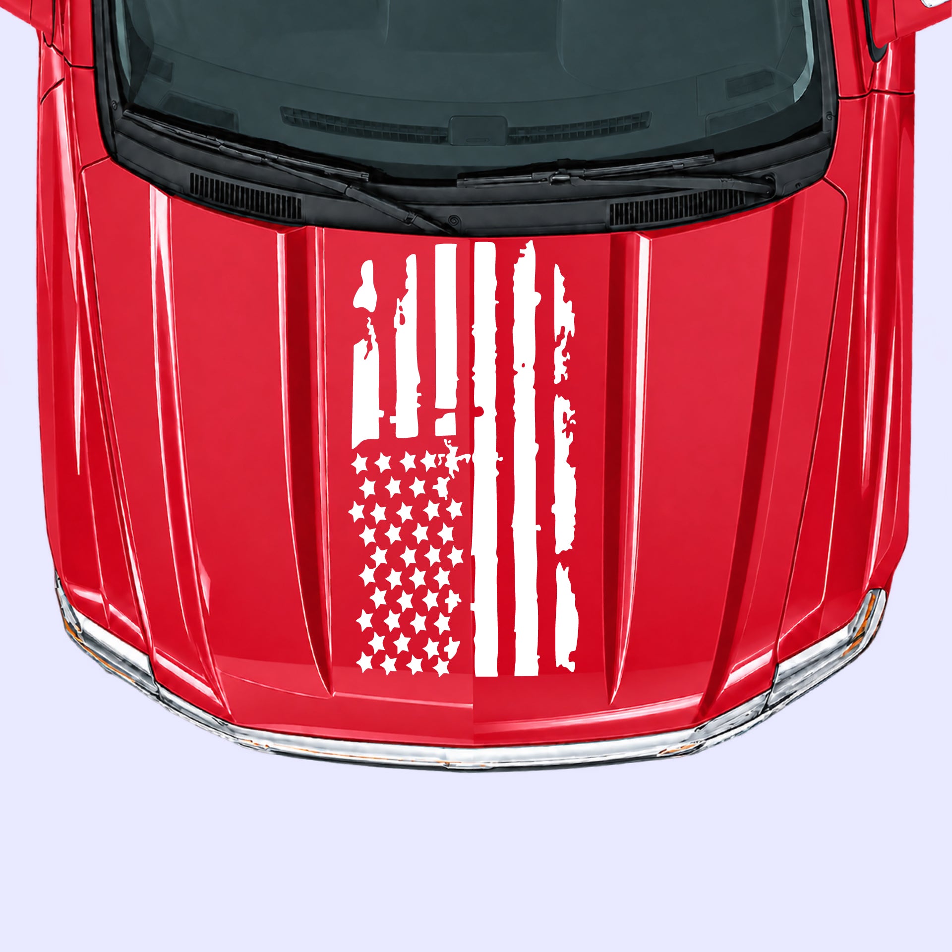 2014-2019 Chevrolet Silverado Shred American Flag Hood Decals Vinyl Graphics Kit White 