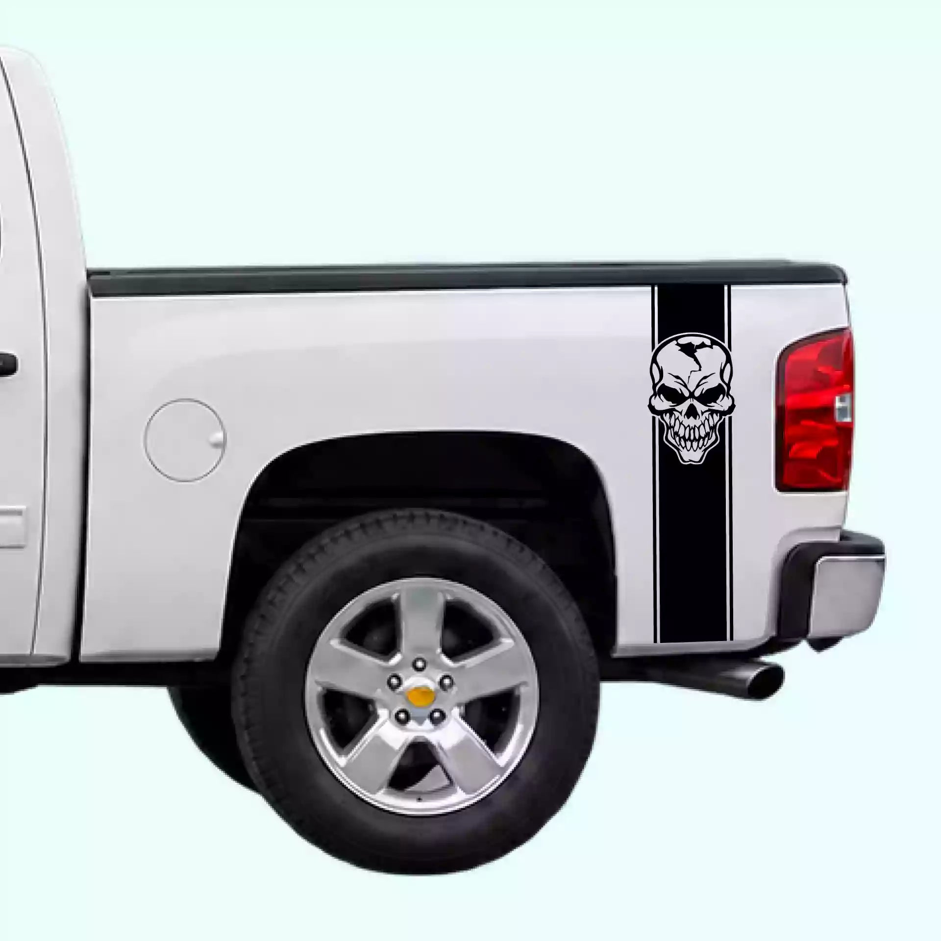 2007-2013 Chevrolet Silverado Skull Bed Stripes Vinyl Graphics Kit Black
