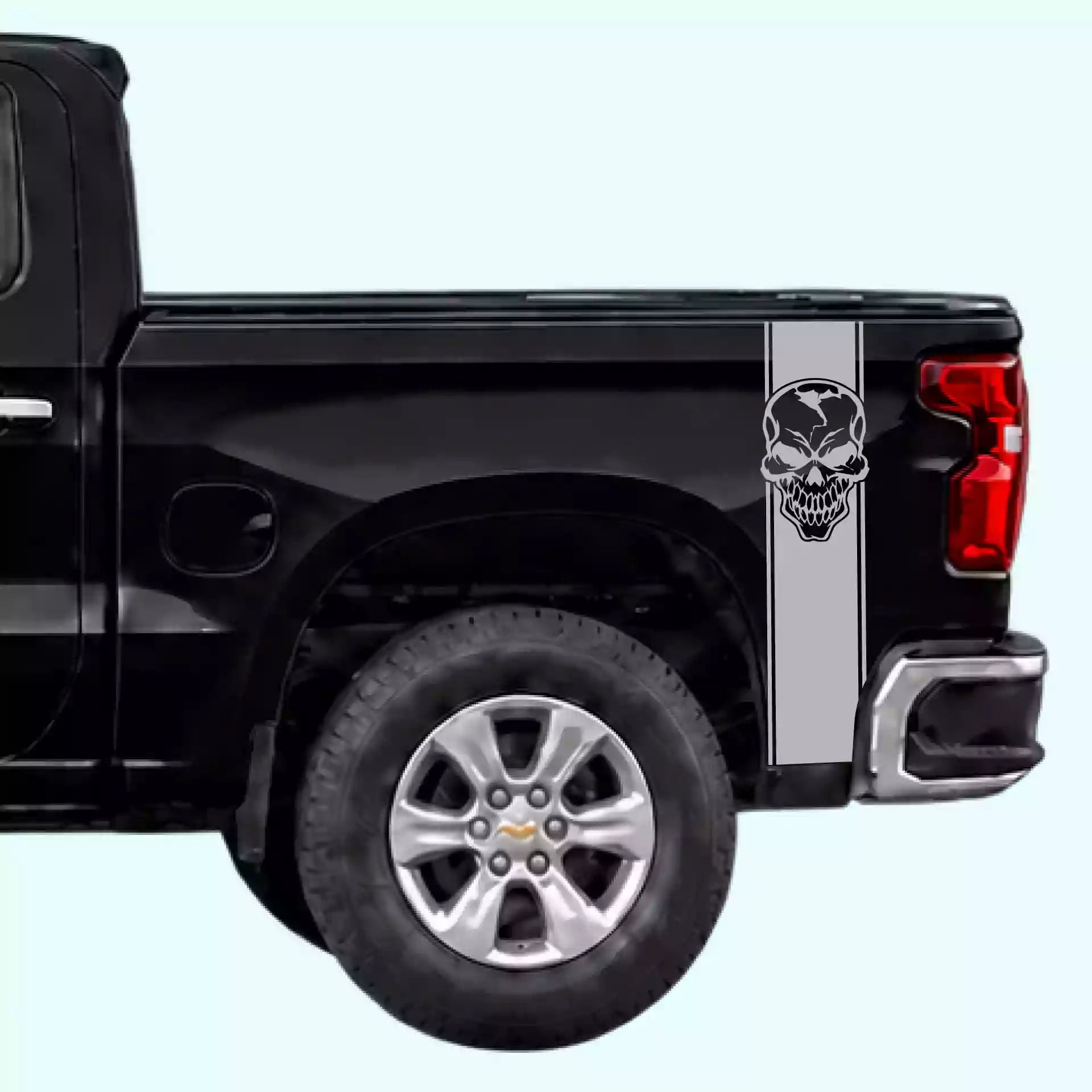 2019-present Chevrolet Silverado Skull Bed Stripes Vinyl Graphics Kit Gray