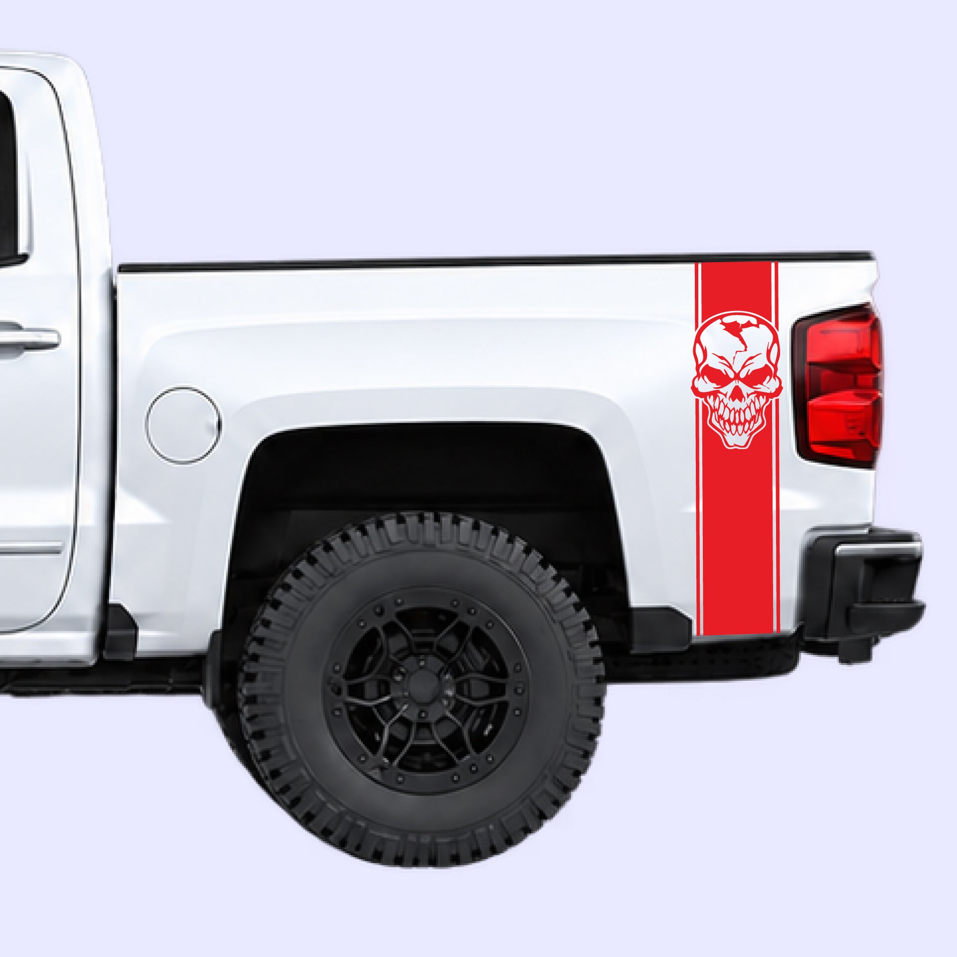 2014-2019 Chevrolet Silverado Skull Bed Stripes Vinyl Graphics Kit Red