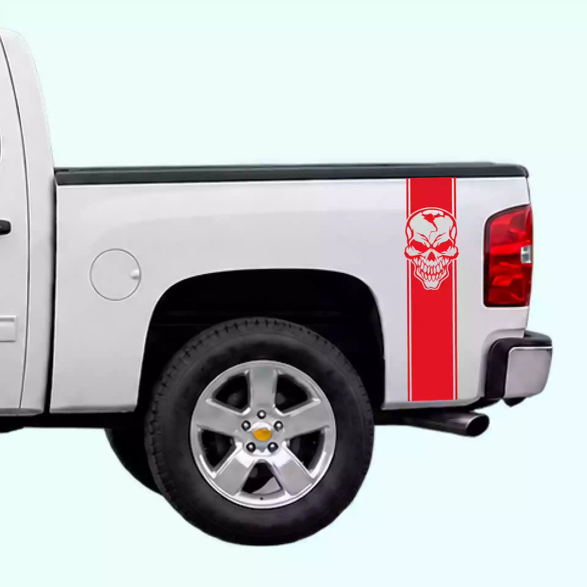 2007-2013 Chevrolet Silverado Skull Bed Stripes Vinyl Graphics Kit Red