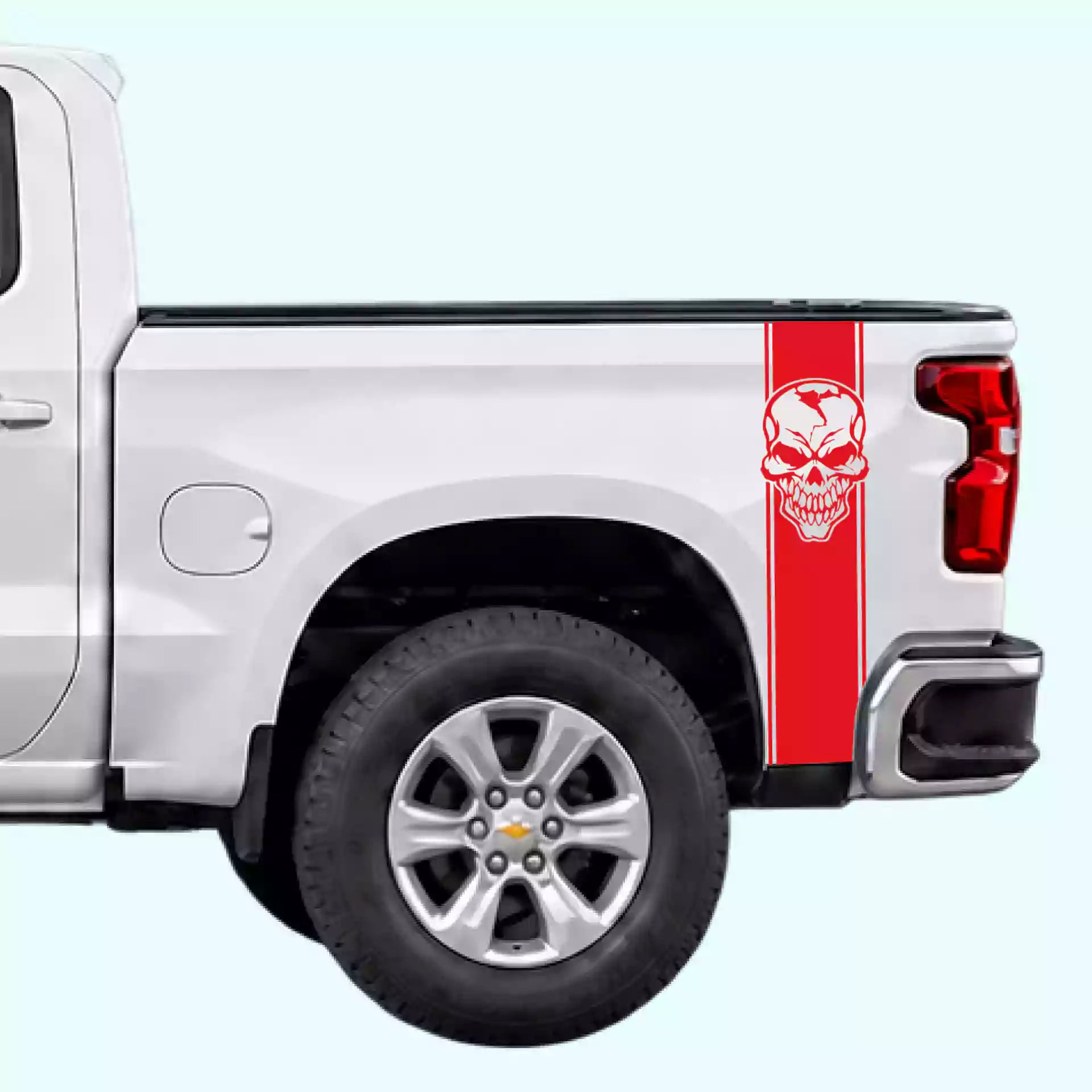 2019-present Chevrolet Silverado Skull Bed Stripes Vinyl Graphics Kit Red