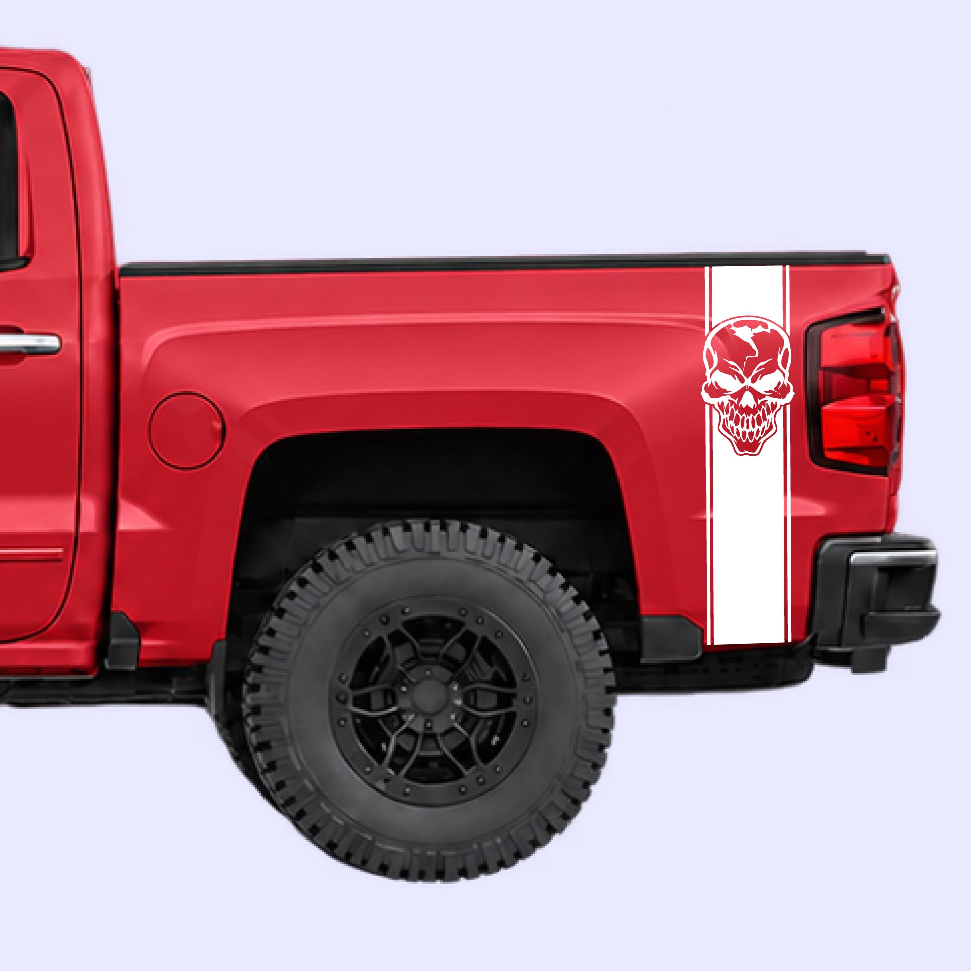 2014-2019 Chevrolet Silverado Skull Bed Stripes Vinyl Graphics Kit White