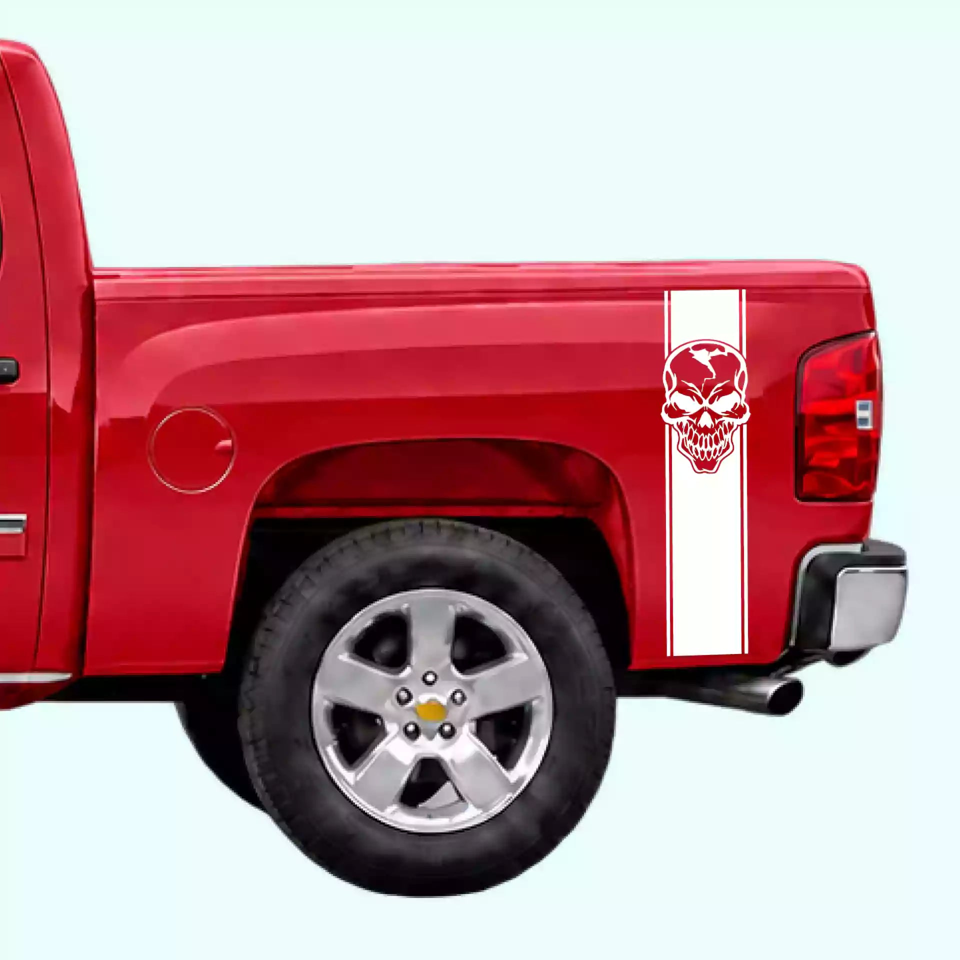 2007-2013 Chevrolet Silverado Skull Bed Stripes Vinyl Graphics Kit White